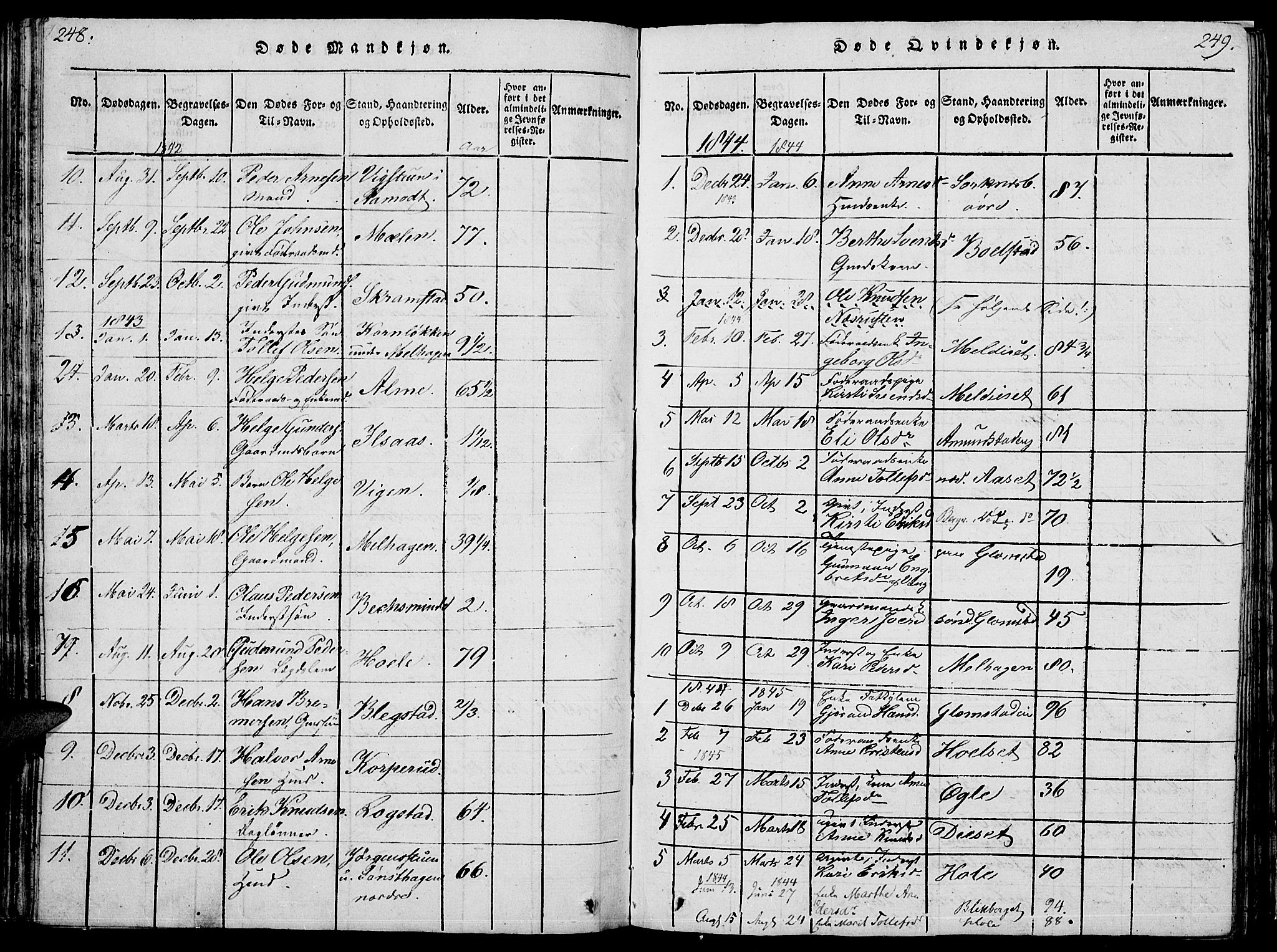 Åmot prestekontor, Hedmark, SAH/PREST-056/H/Ha/Hab/L0001: Parish register (copy) no. 1, 1815-1847, p. 248-249