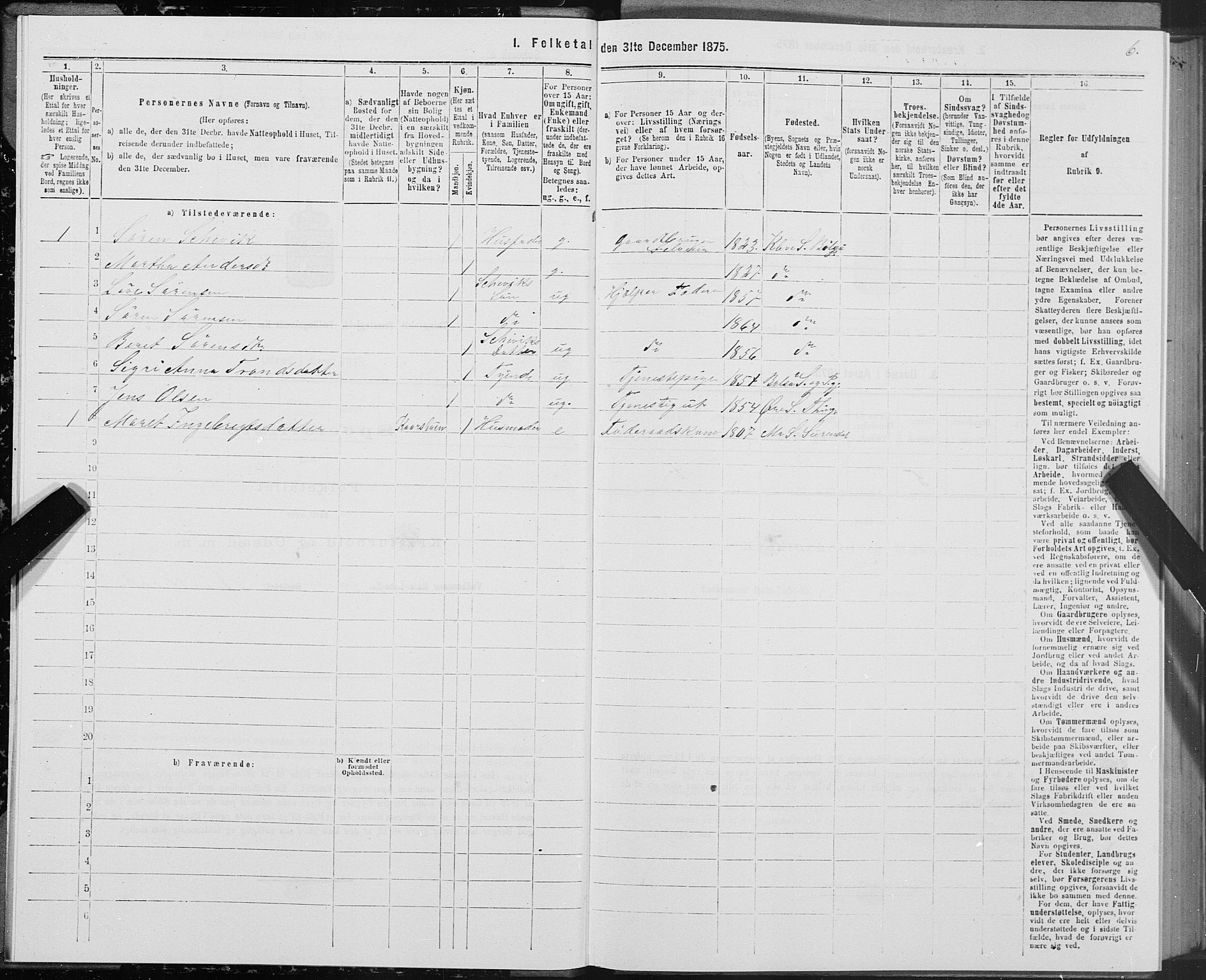 SAT, 1875 census for 1560P Tingvoll, 1875, p. 7006