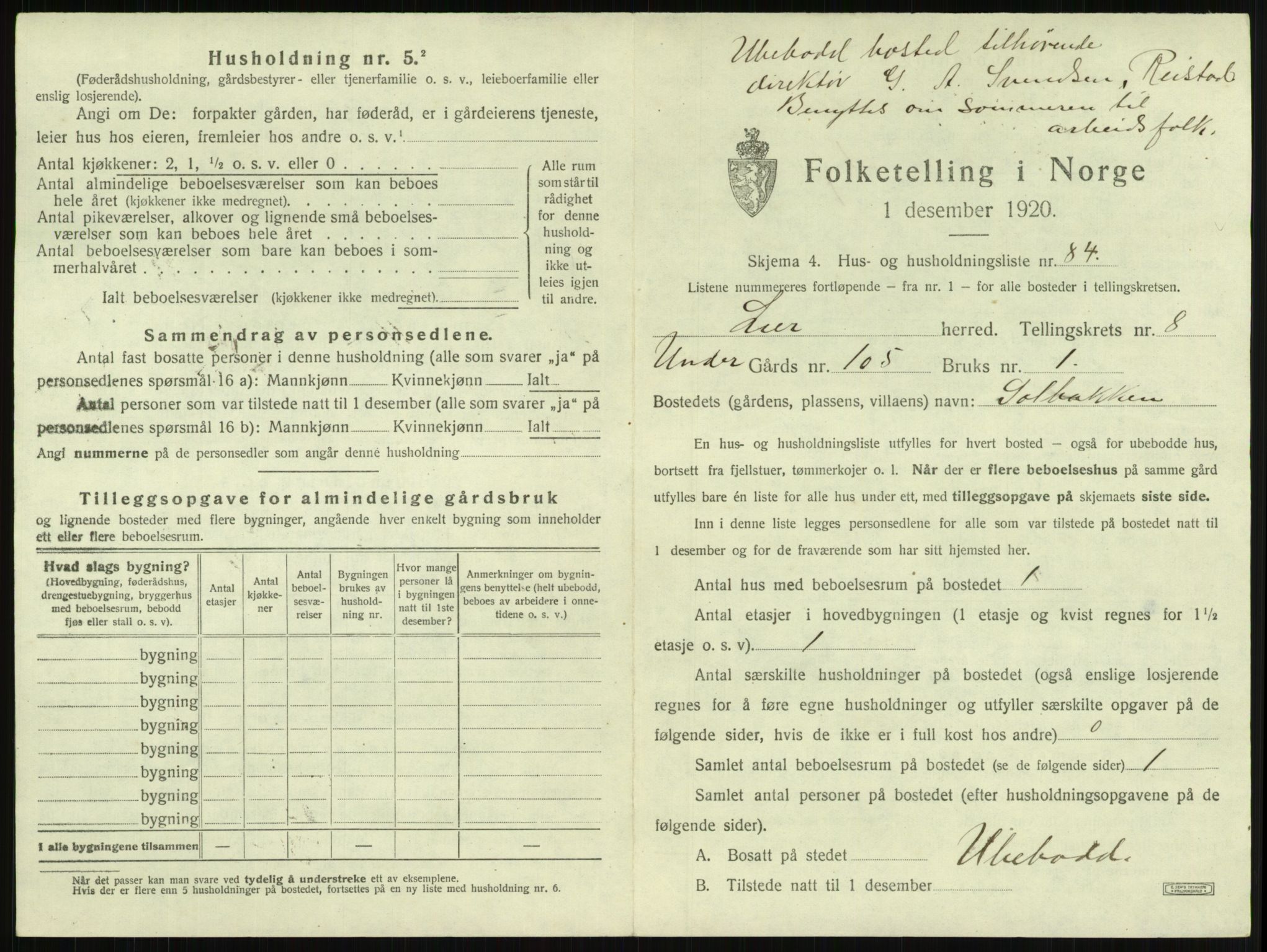 SAKO, 1920 census for Lier, 1920, p. 1438