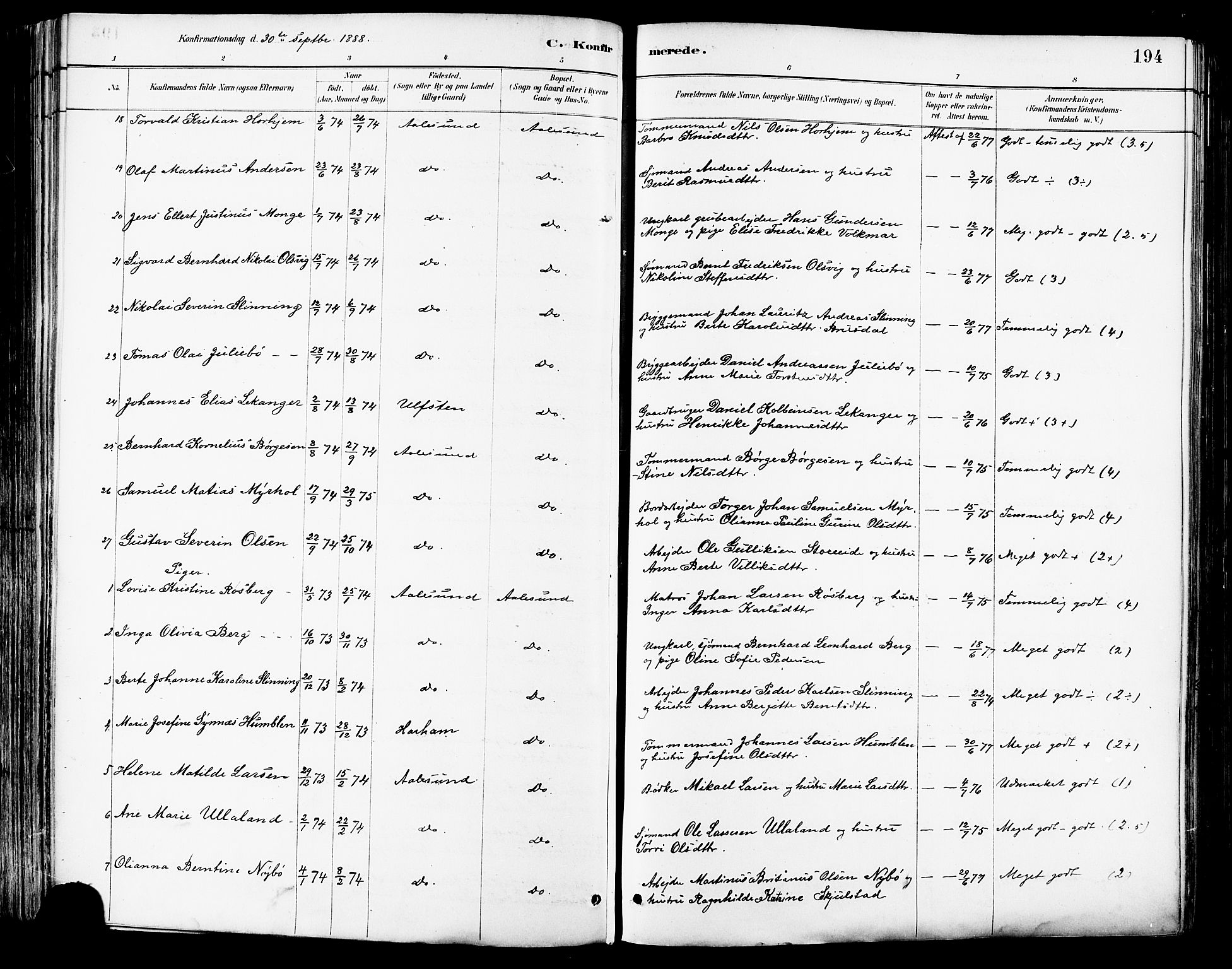 Ministerialprotokoller, klokkerbøker og fødselsregistre - Møre og Romsdal, AV/SAT-A-1454/529/L0455: Parish register (official) no. 529A05, 1885-1893, p. 194