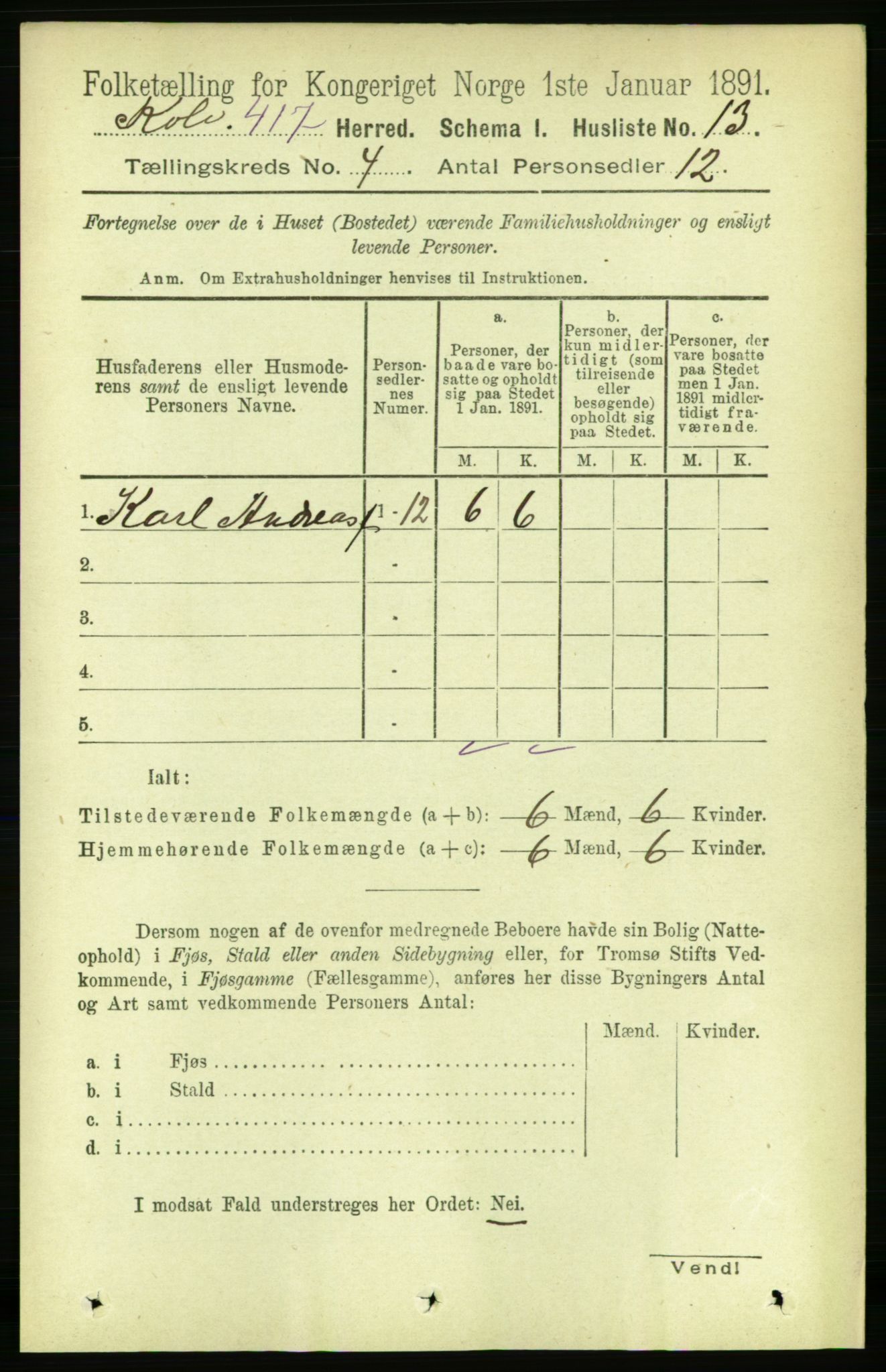 RA, 1891 census for 1752 Kolvereid, 1891, p. 1374