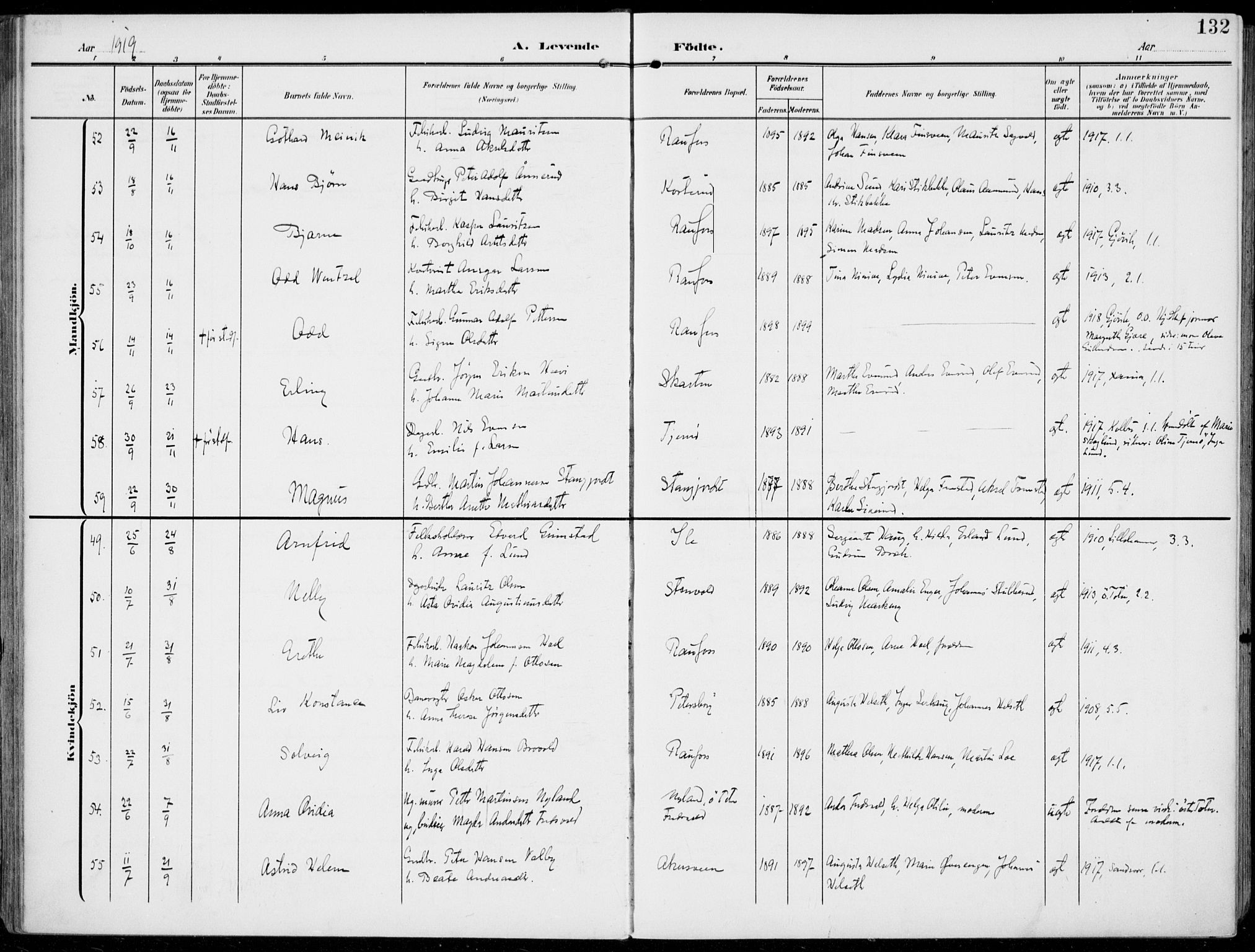 Vestre Toten prestekontor, SAH/PREST-108/H/Ha/Haa/L0014: Parish register (official) no. 14, 1907-1920, p. 132