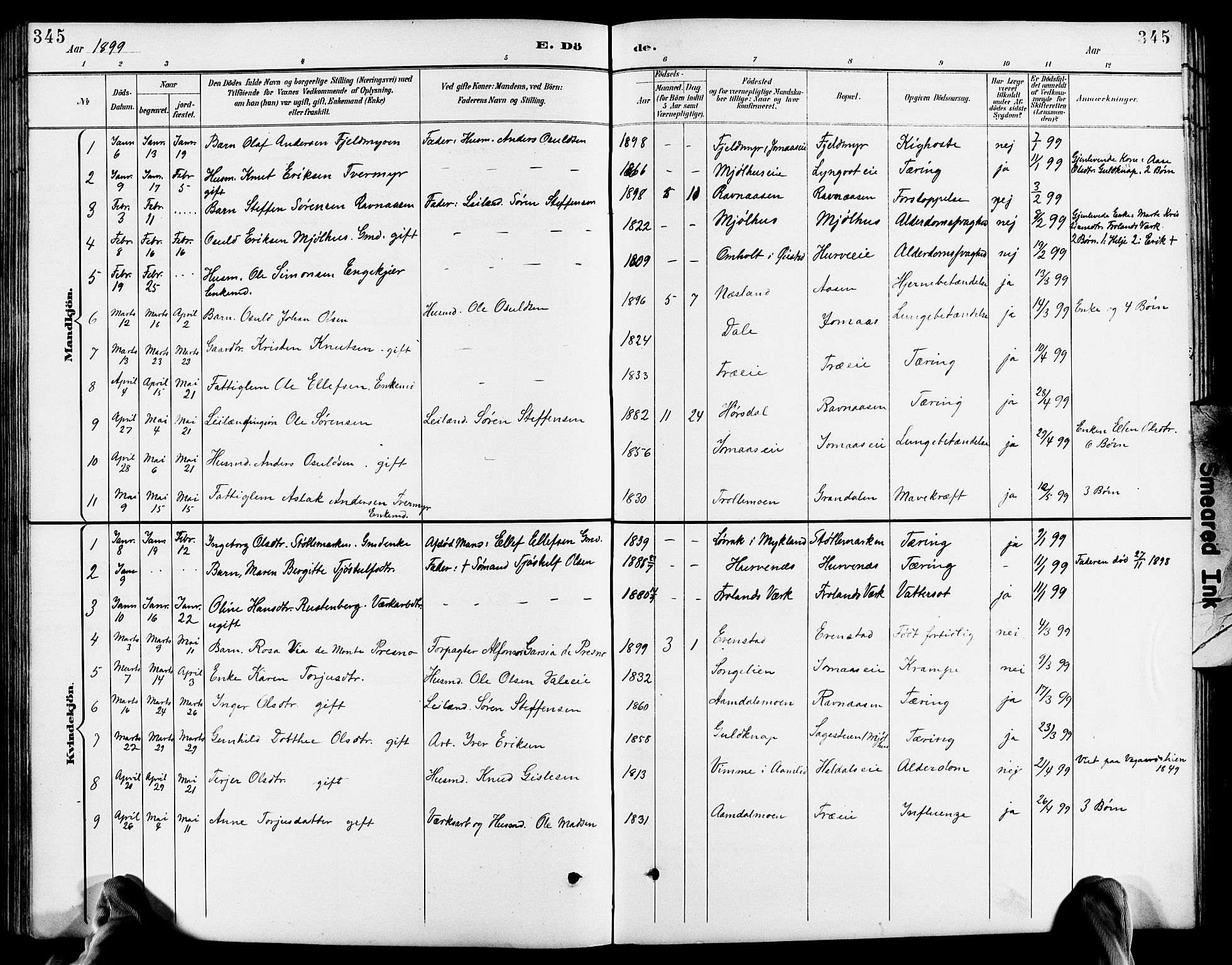 Froland sokneprestkontor, AV/SAK-1111-0013/F/Fb/L0010: Parish register (copy) no. B 10, 1893-1920, p. 345