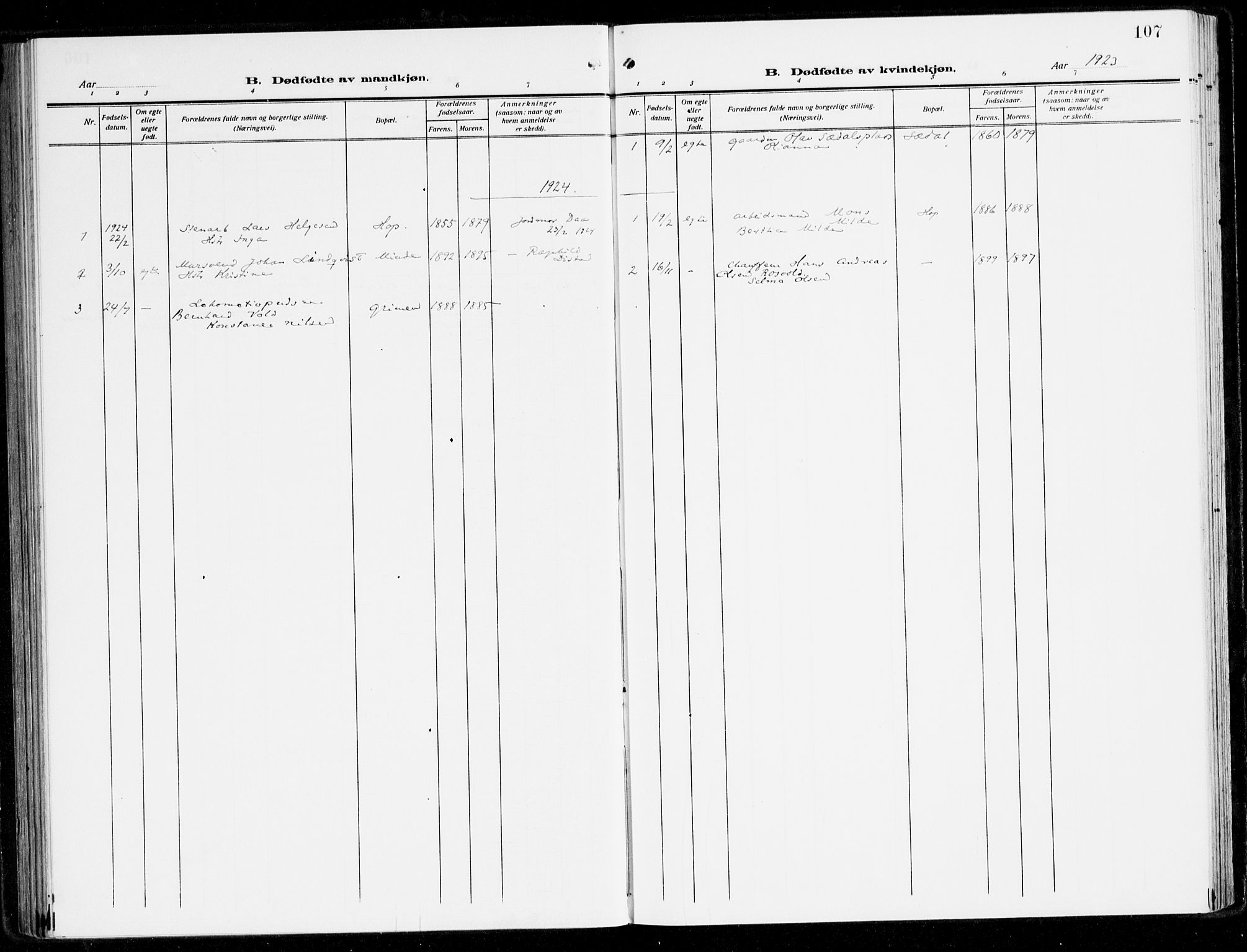 Fana Sokneprestembete, AV/SAB-A-75101/H/Haa/Haai/L0004: Parish register (official) no. I 4, 1912-1933, p. 107