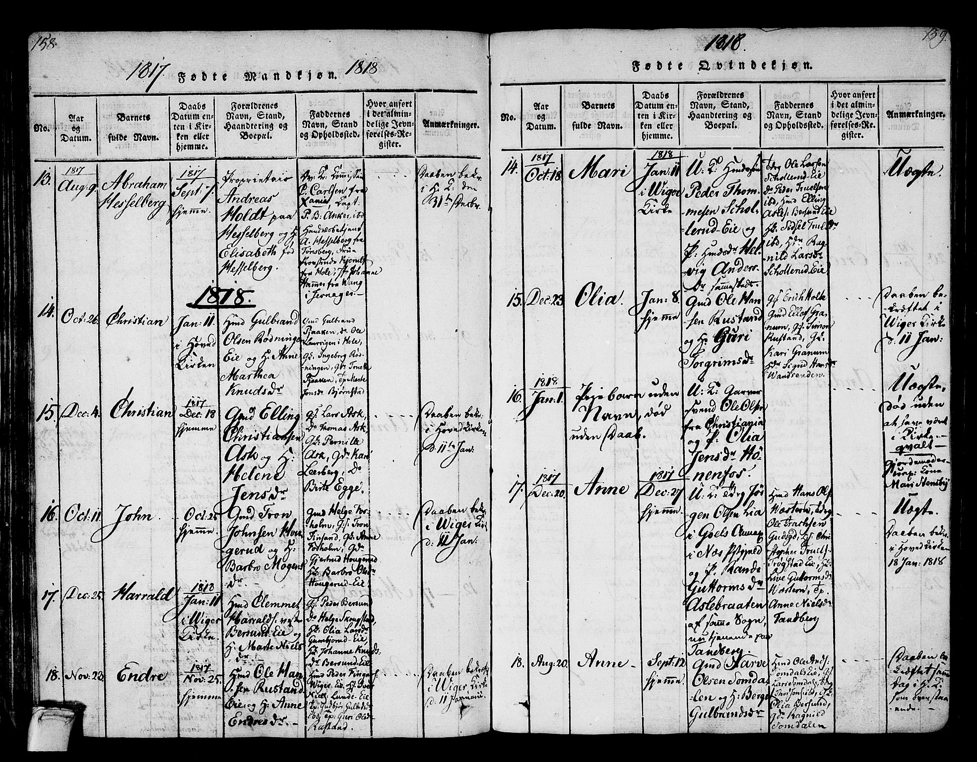 Norderhov kirkebøker, SAKO/A-237/F/Fa/L0008: Parish register (official) no. 8, 1814-1833, p. 158-159