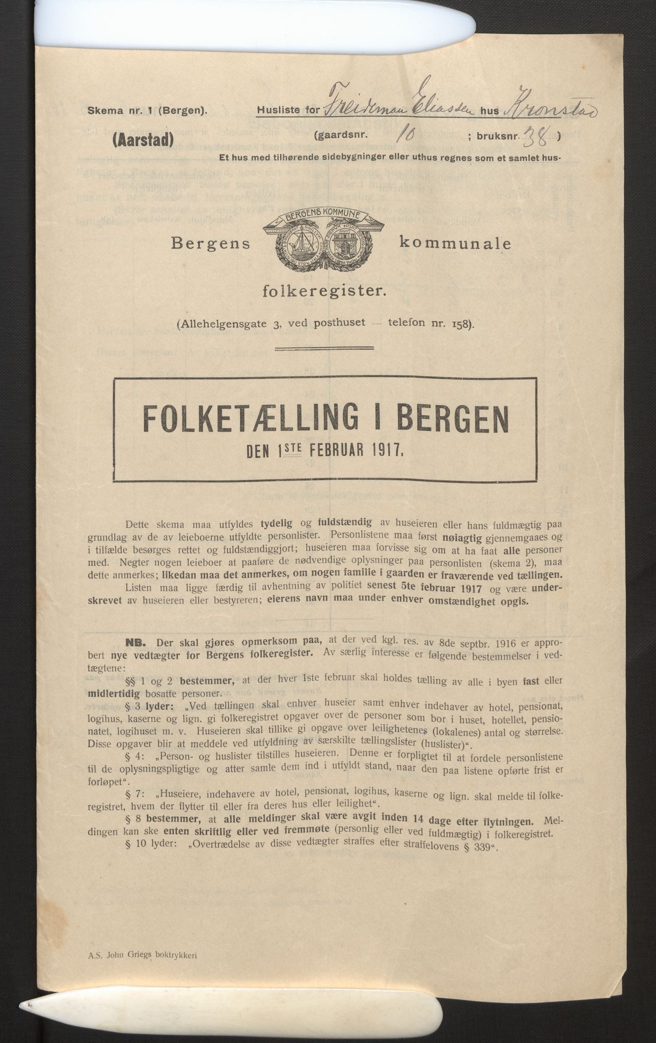 SAB, Municipal Census 1917 for Bergen, 1917, p. 51340