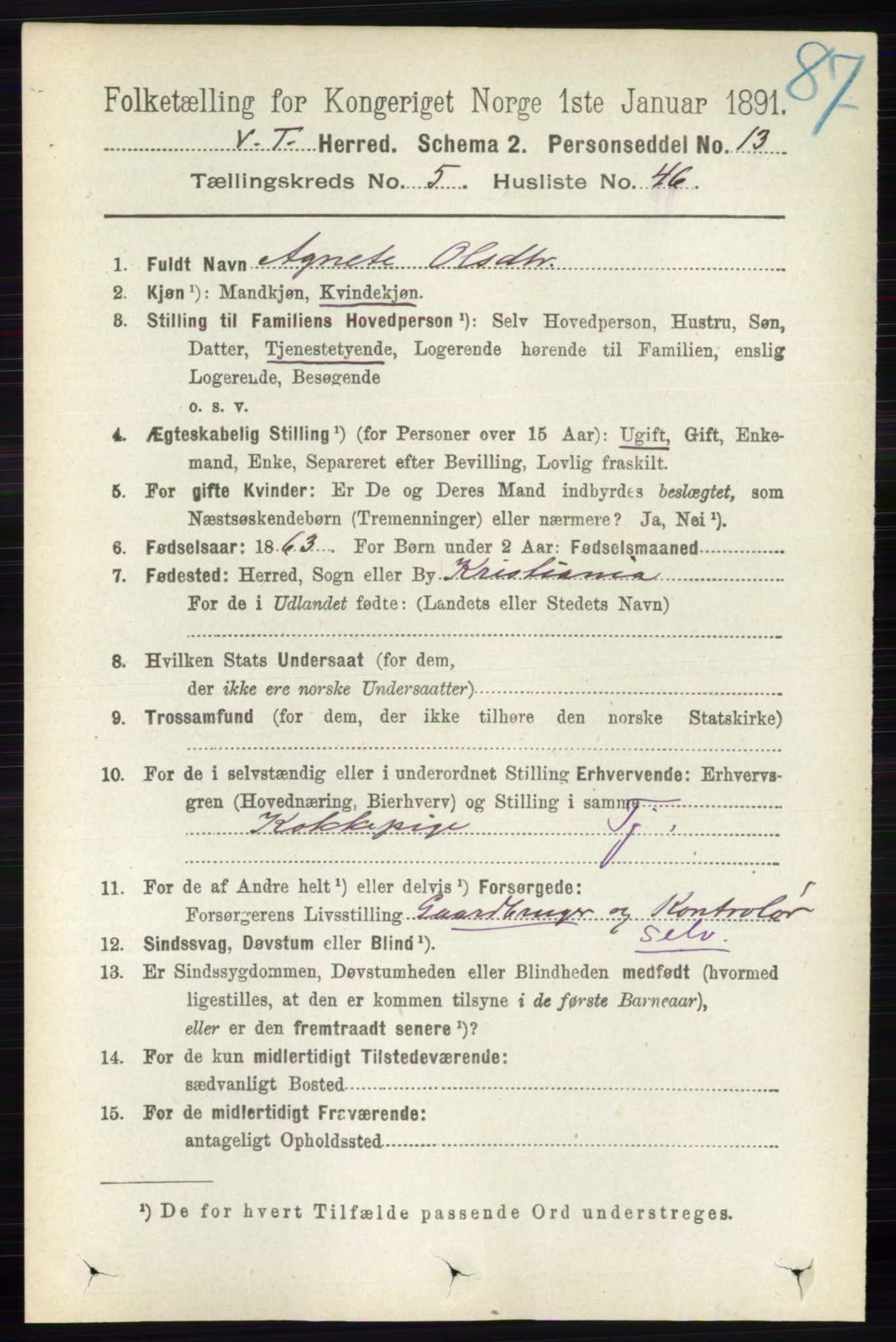 RA, 1891 census for 0529 Vestre Toten, 1891, p. 3468