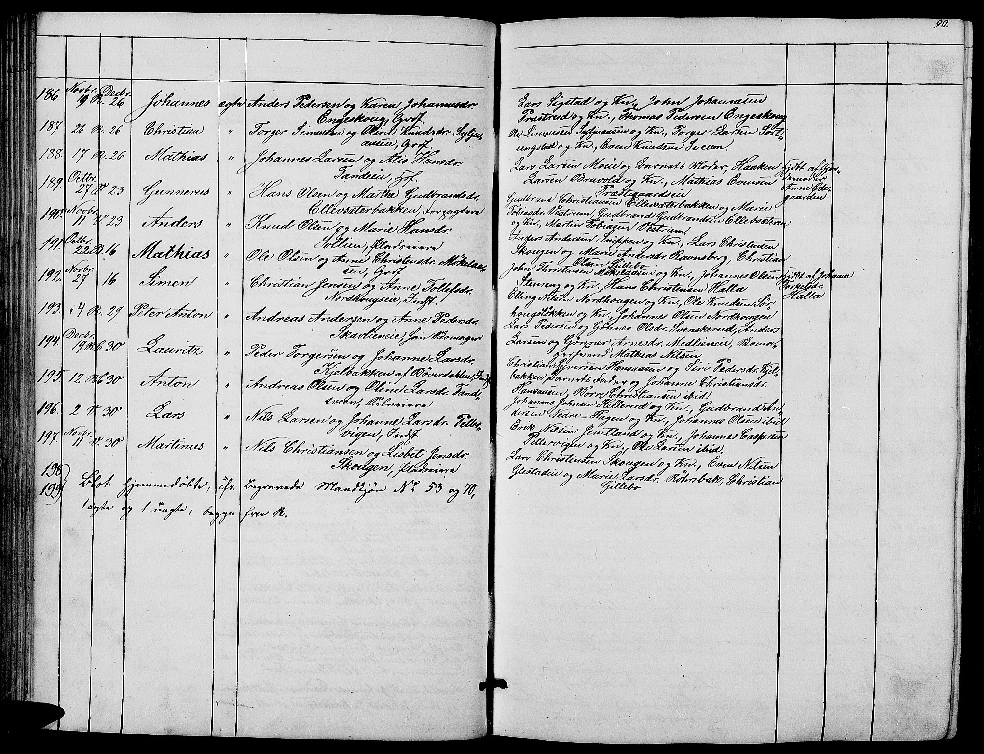 Ringsaker prestekontor, AV/SAH-PREST-014/L/La/L0006: Parish register (copy) no. 6, 1851-1860, p. 90b