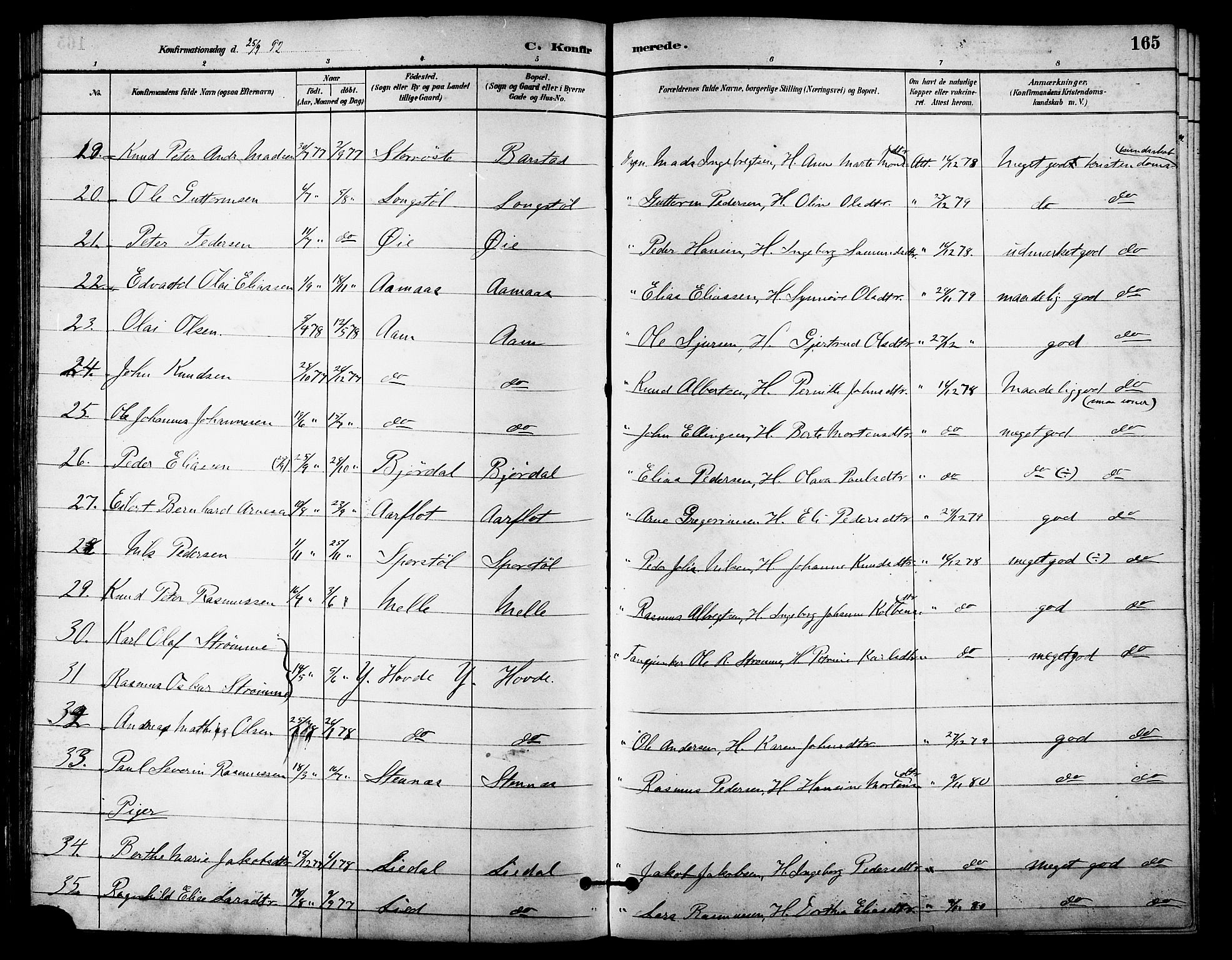 Ministerialprotokoller, klokkerbøker og fødselsregistre - Møre og Romsdal, SAT/A-1454/513/L0189: Parish register (copy) no. 513C03, 1883-1904, p. 165