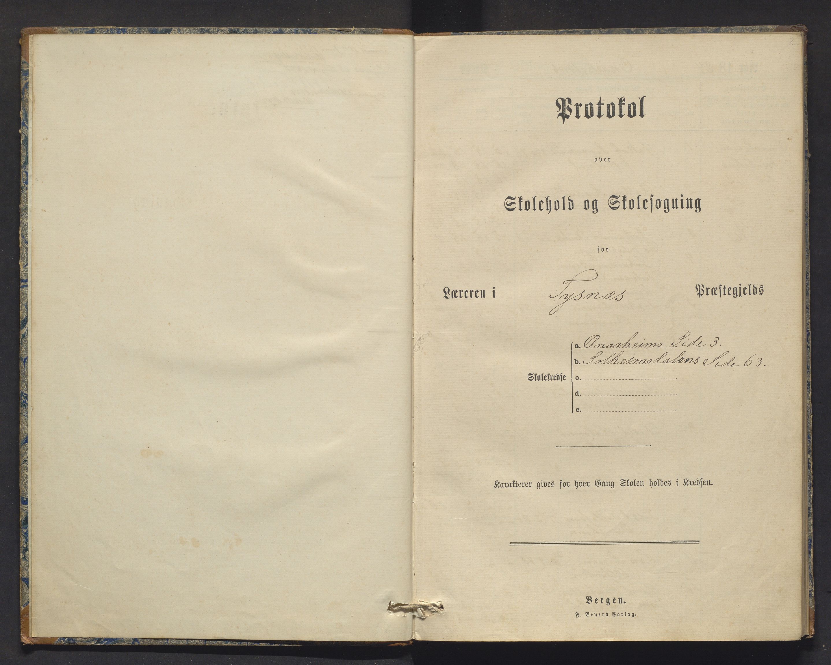 Tysnes kommune. Barneskulane, IKAH/1223-231/F/Fa/Fab/L0002: Skuleprotokoll for Onarheim og Solheimsdalen krinsar, 1884-1893