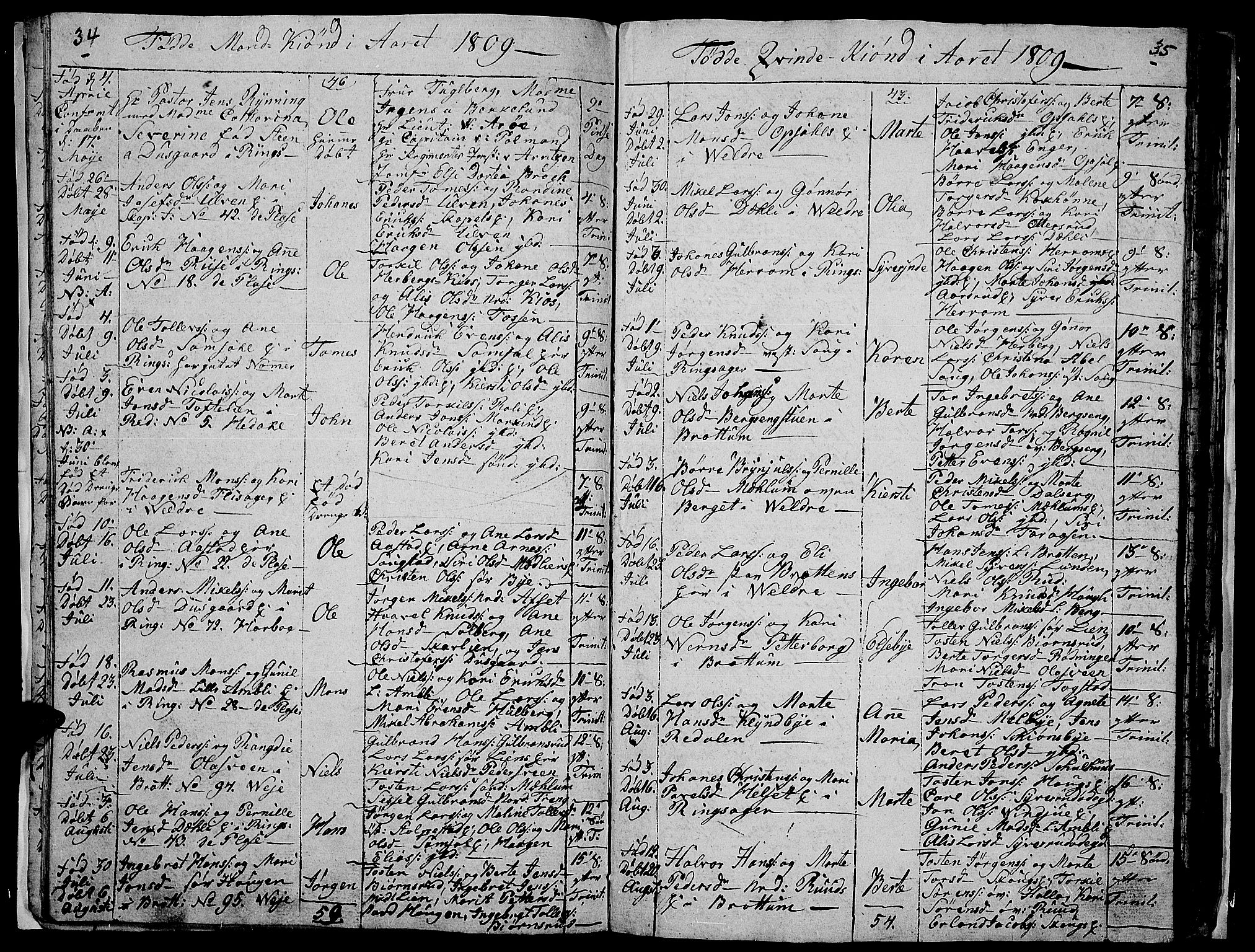 Ringsaker prestekontor, AV/SAH-PREST-014/I/Ia/L0005/0008: Parish register draft no. 5.8, 1807-1811, p. 34-35