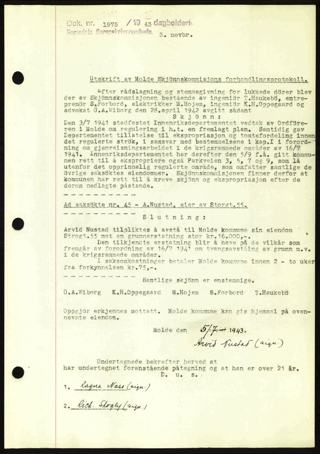 Romsdal sorenskriveri, AV/SAT-A-4149/1/2/2C: Mortgage book no. A15, 1943-1944, Diary no: : 1975/1943