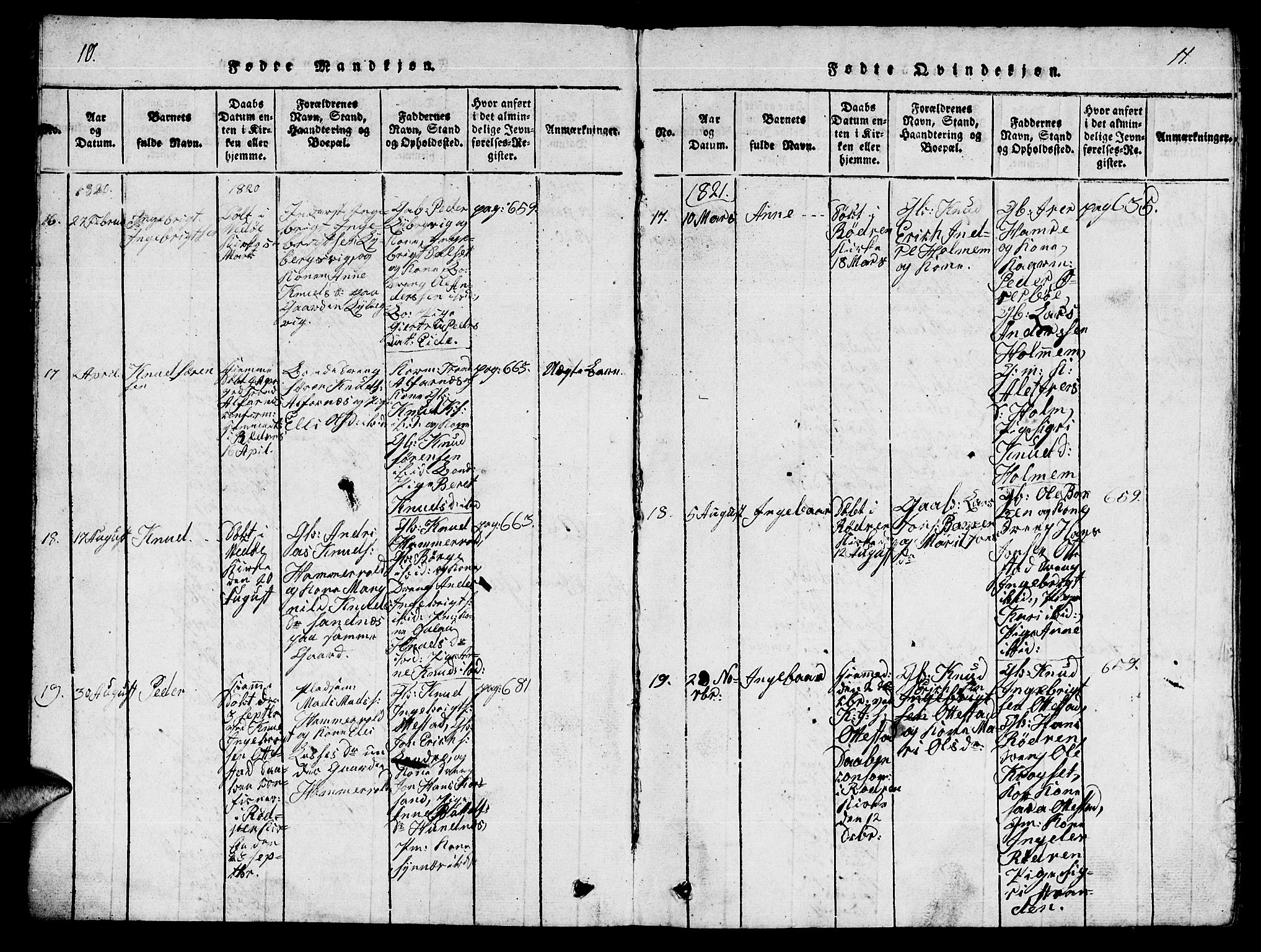 Ministerialprotokoller, klokkerbøker og fødselsregistre - Møre og Romsdal, AV/SAT-A-1454/548/L0613: Parish register (copy) no. 548C01, 1818-1846, p. 10-11