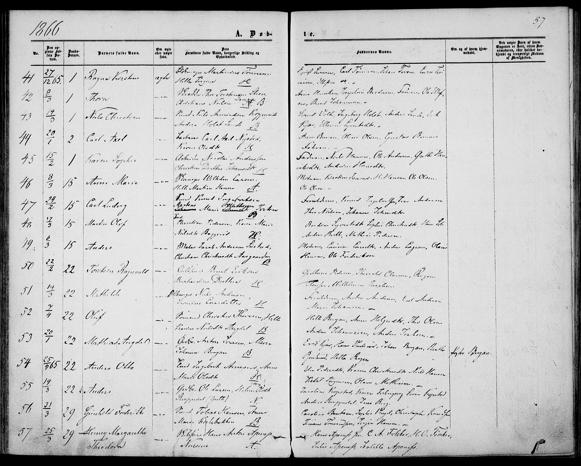 Borre kirkebøker, SAKO/A-338/F/Fa/L0007: Parish register (official) no. I 7, 1862-1867, p. 57
