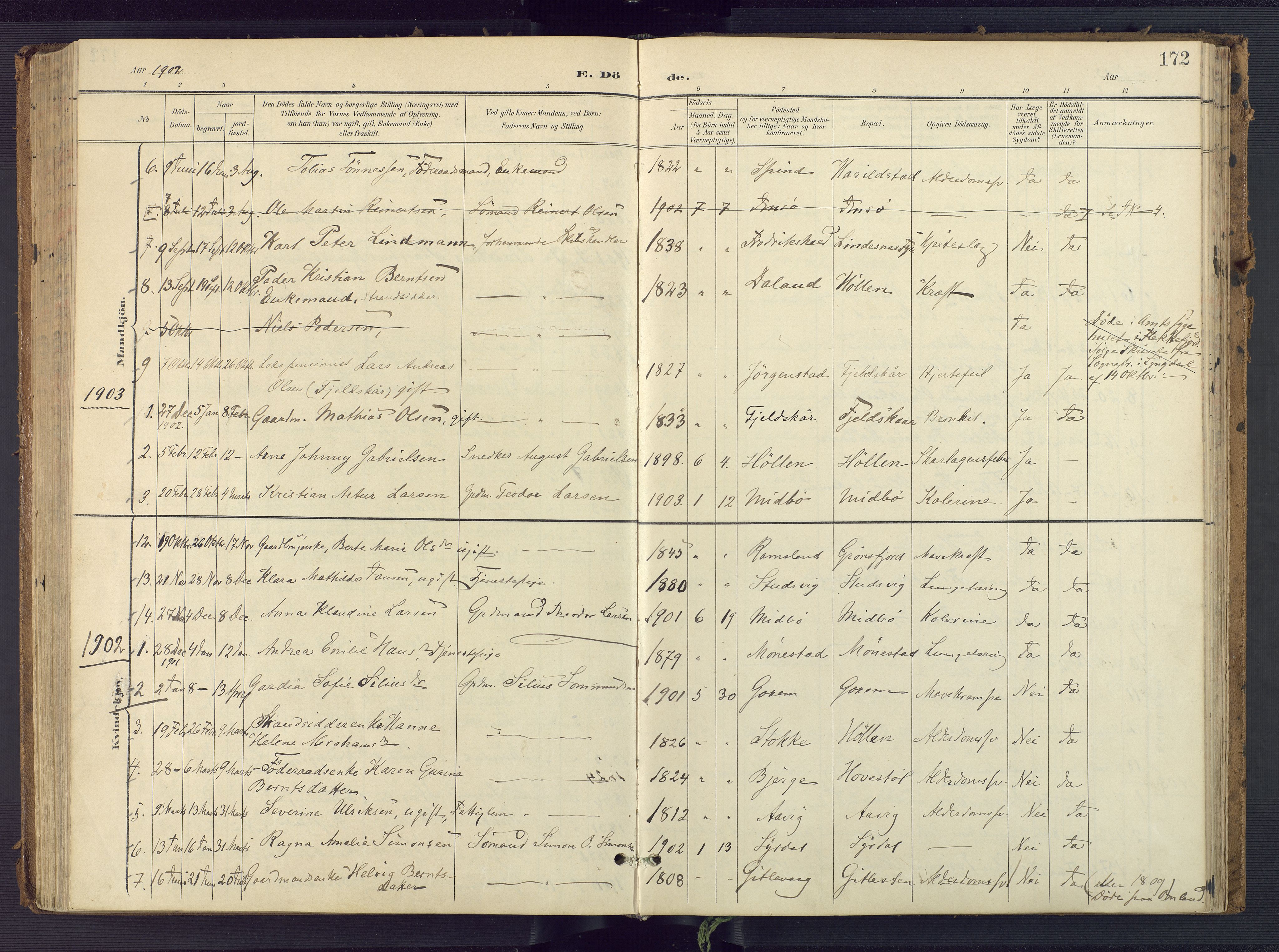 Sør-Audnedal sokneprestkontor, AV/SAK-1111-0039/F/Fa/Faa/L0005: Parish register (official) no. A 5, 1900-1923, p. 172