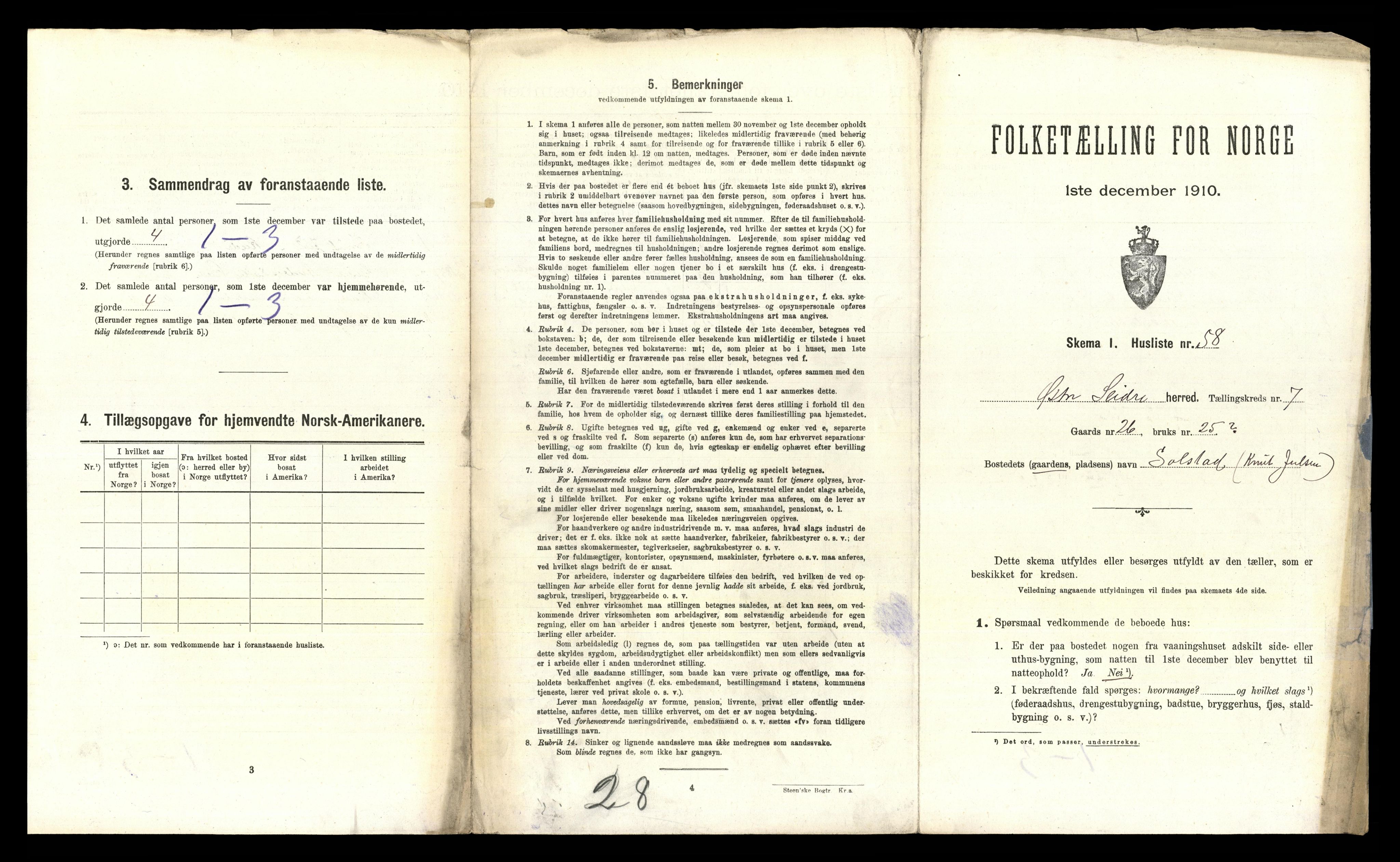 RA, 1910 census for Øystre Slidre, 1910, p. 704