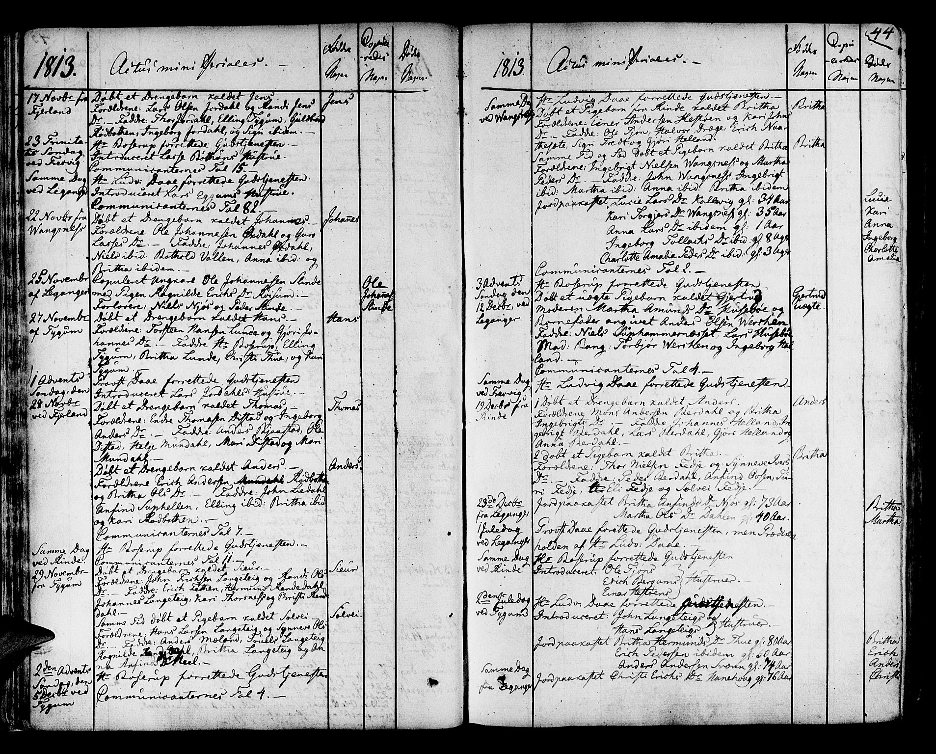 Leikanger sokneprestembete, AV/SAB-A-81001/H/Haa/Haaa/L0006: Parish register (official) no. A 6, 1810-1838, p. 44