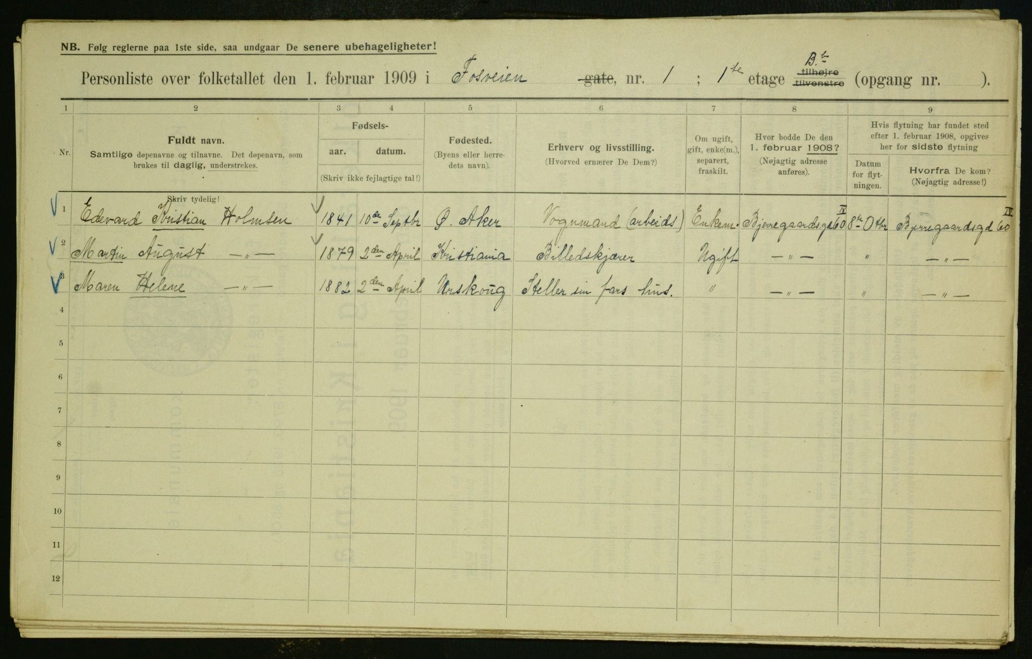 OBA, Municipal Census 1909 for Kristiania, 1909, p. 22300