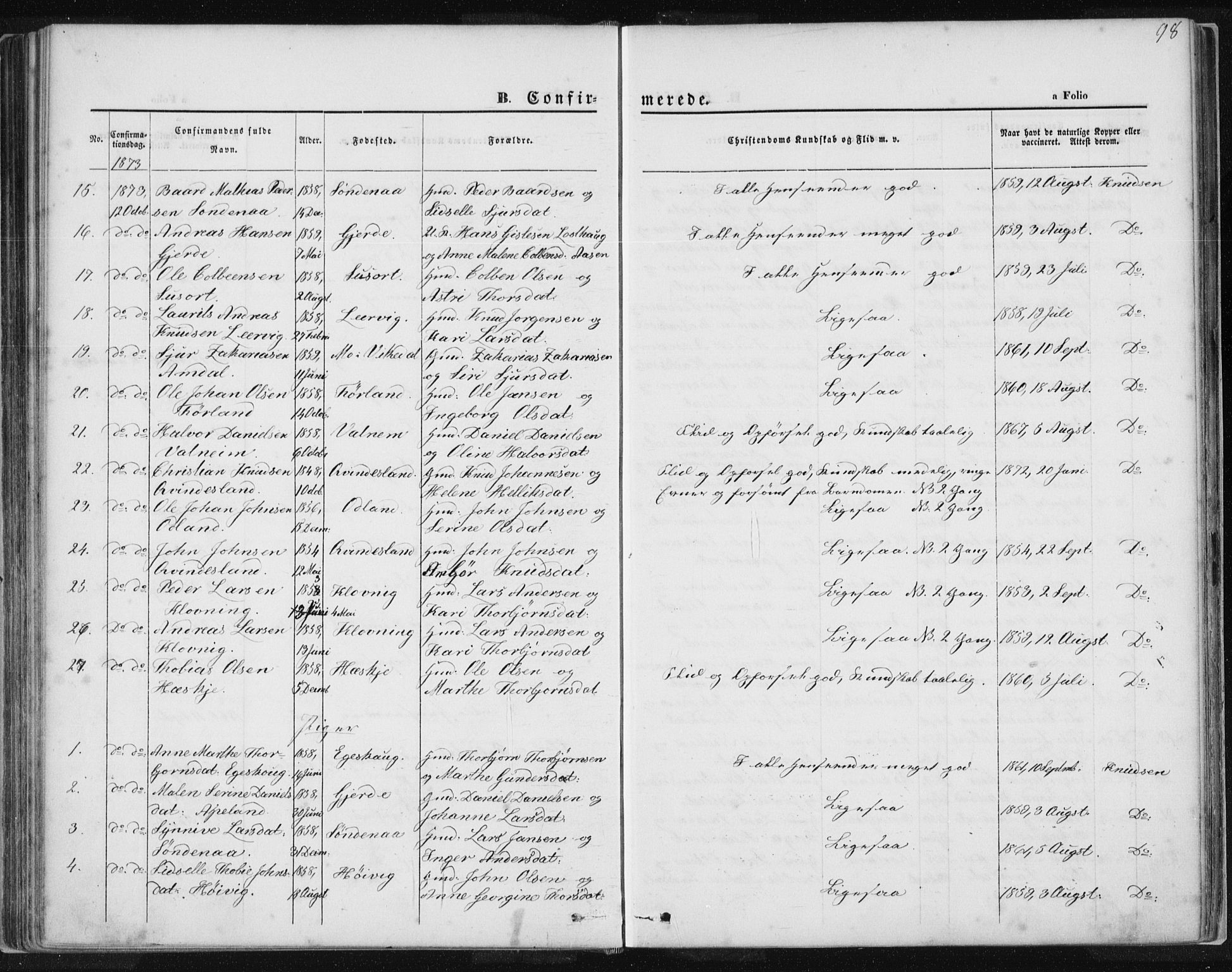 Tysvær sokneprestkontor, AV/SAST-A -101864/H/Ha/Haa/L0005: Parish register (official) no. A 5, 1865-1878, p. 98