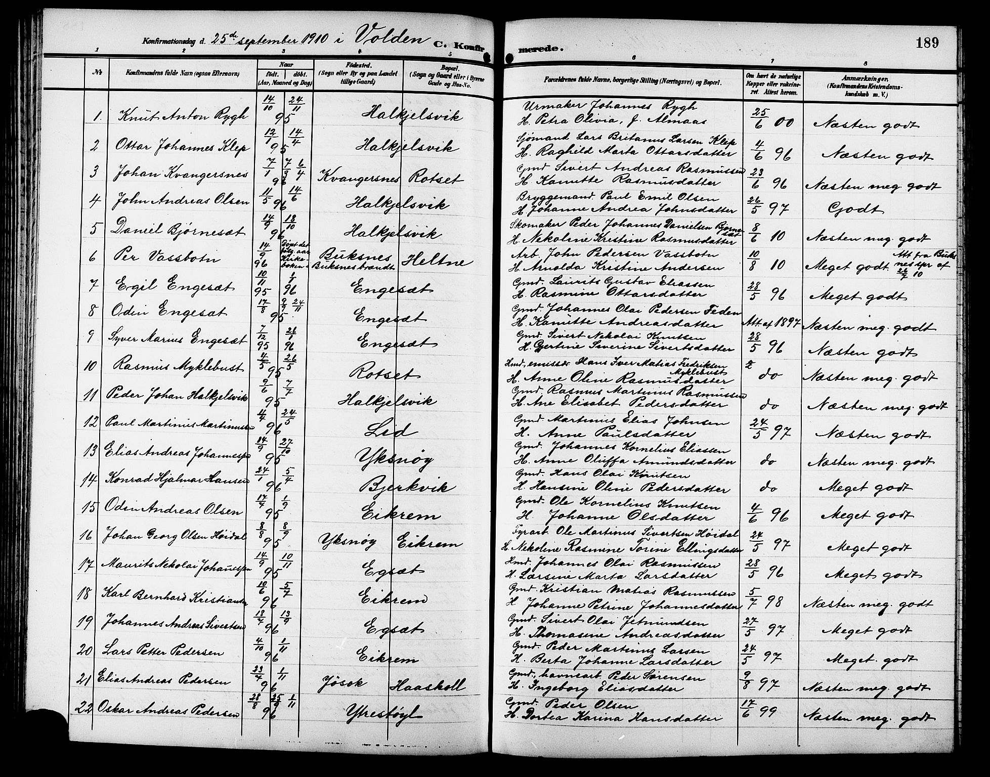 Ministerialprotokoller, klokkerbøker og fødselsregistre - Møre og Romsdal, SAT/A-1454/511/L0159: Parish register (copy) no. 511C05, 1902-1920, p. 189