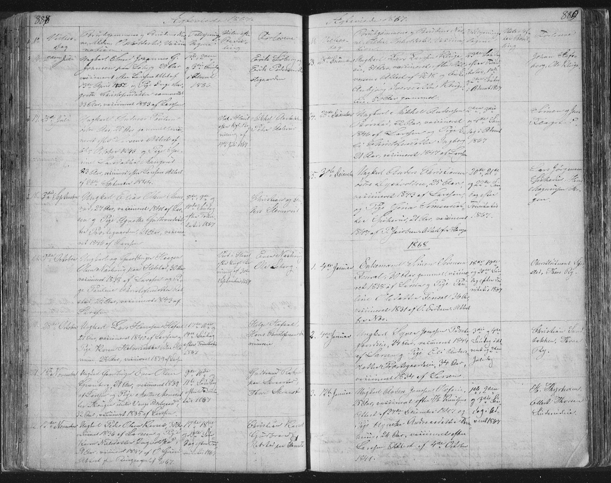 Vang prestekontor, Hedmark, AV/SAH-PREST-008/H/Ha/Hab/L0010B: Parish register (copy) no. 10b, 1854-1896, p. 888-889