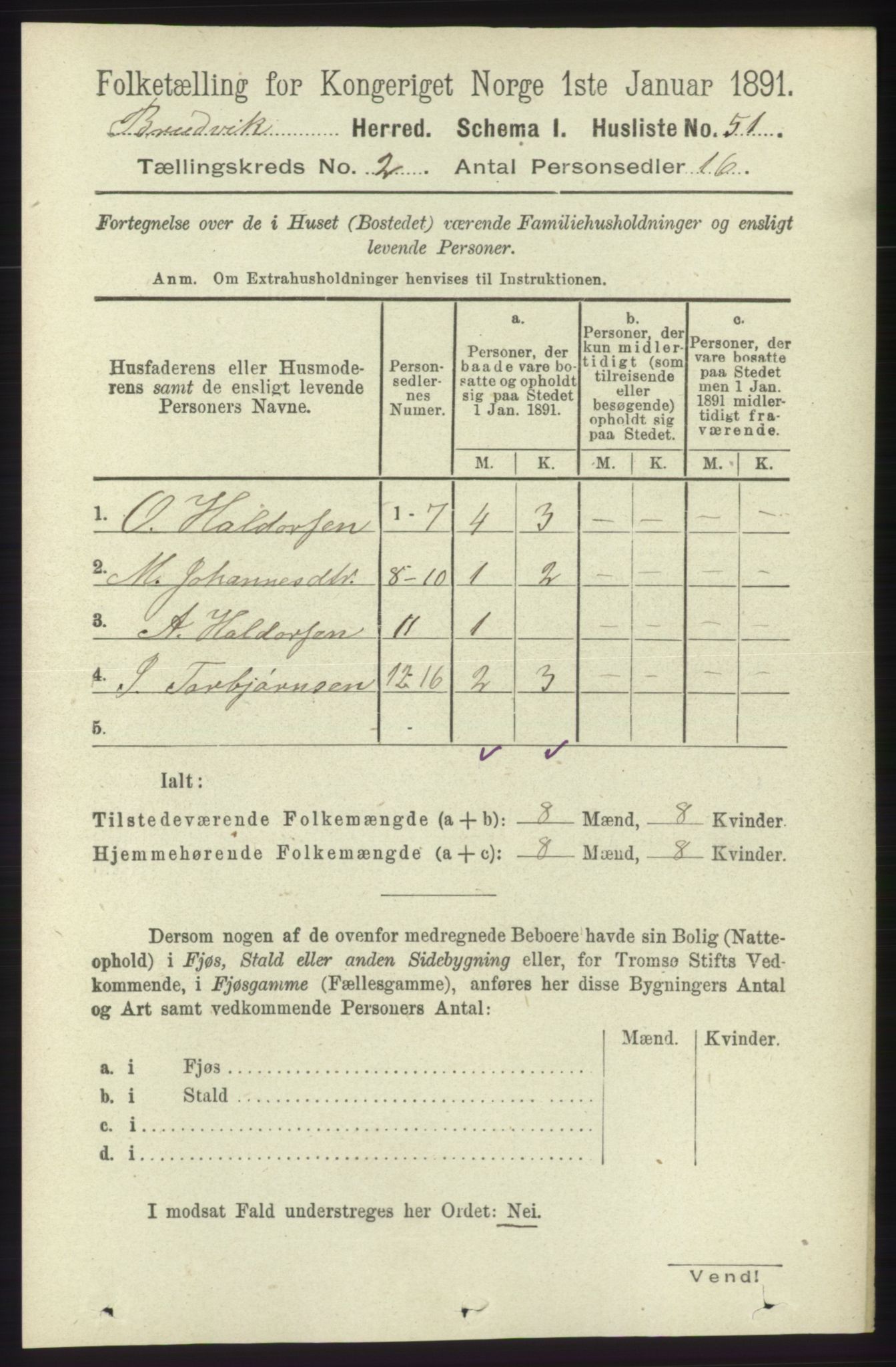 RA, 1891 census for 1251 Bruvik, 1891, p. 429