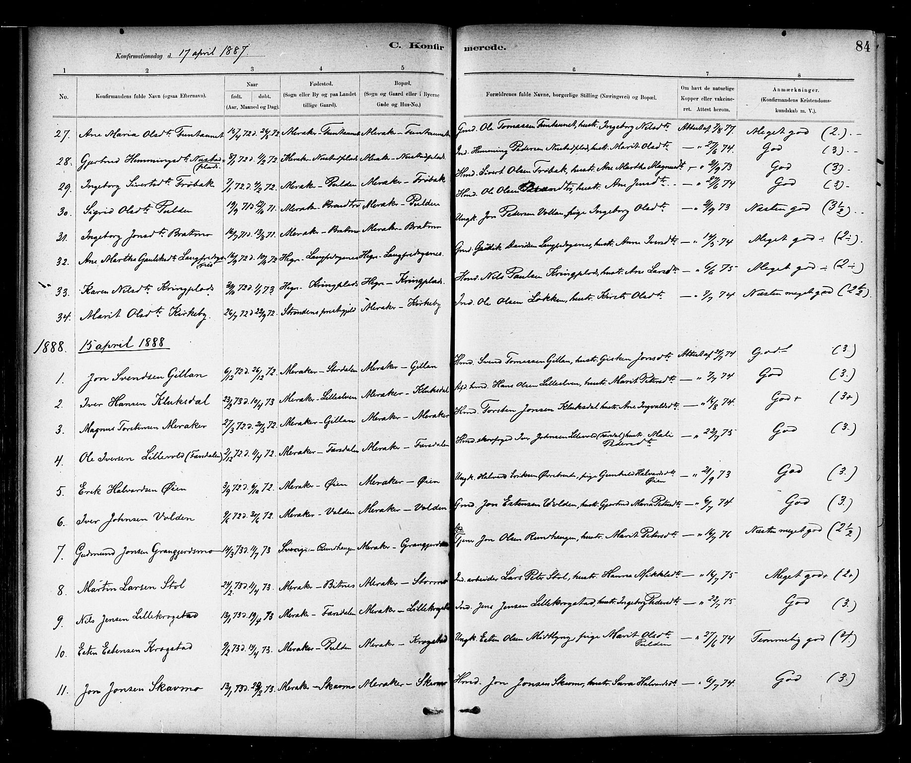 Ministerialprotokoller, klokkerbøker og fødselsregistre - Nord-Trøndelag, SAT/A-1458/706/L0047: Parish register (official) no. 706A03, 1878-1892, p. 84