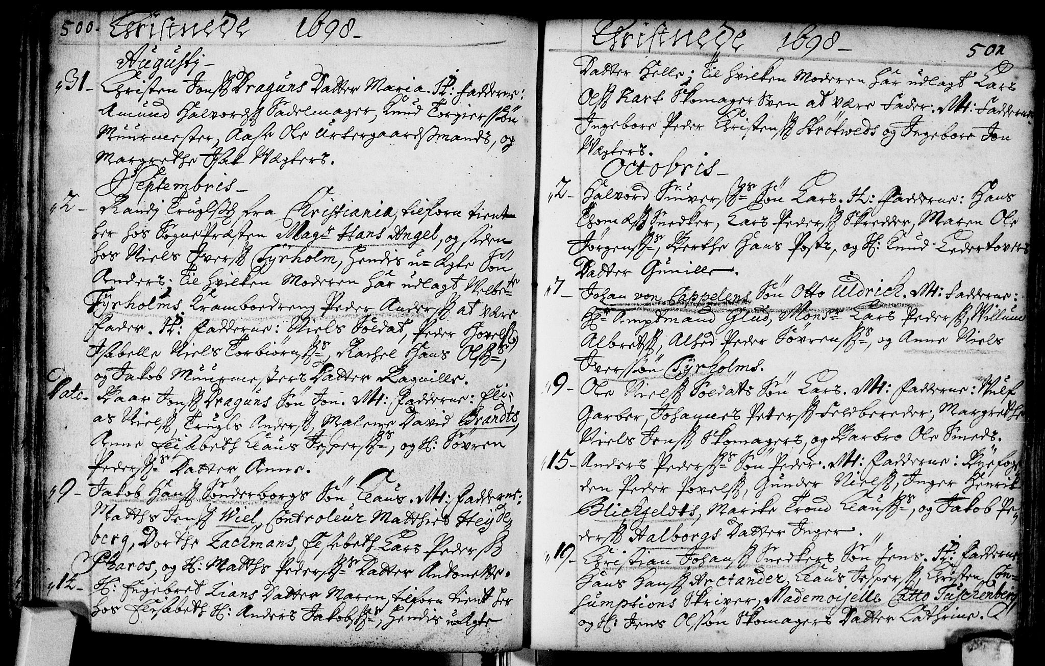 Bragernes kirkebøker, AV/SAKO-A-6/F/Fa/L0002: Parish register (official) no. I 2, 1680-1705, p. 500-501