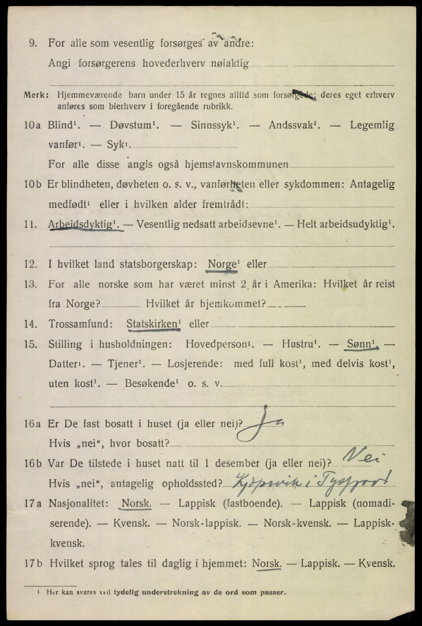 SAT, 1920 census for Tysfjord, 1920, p. 5150