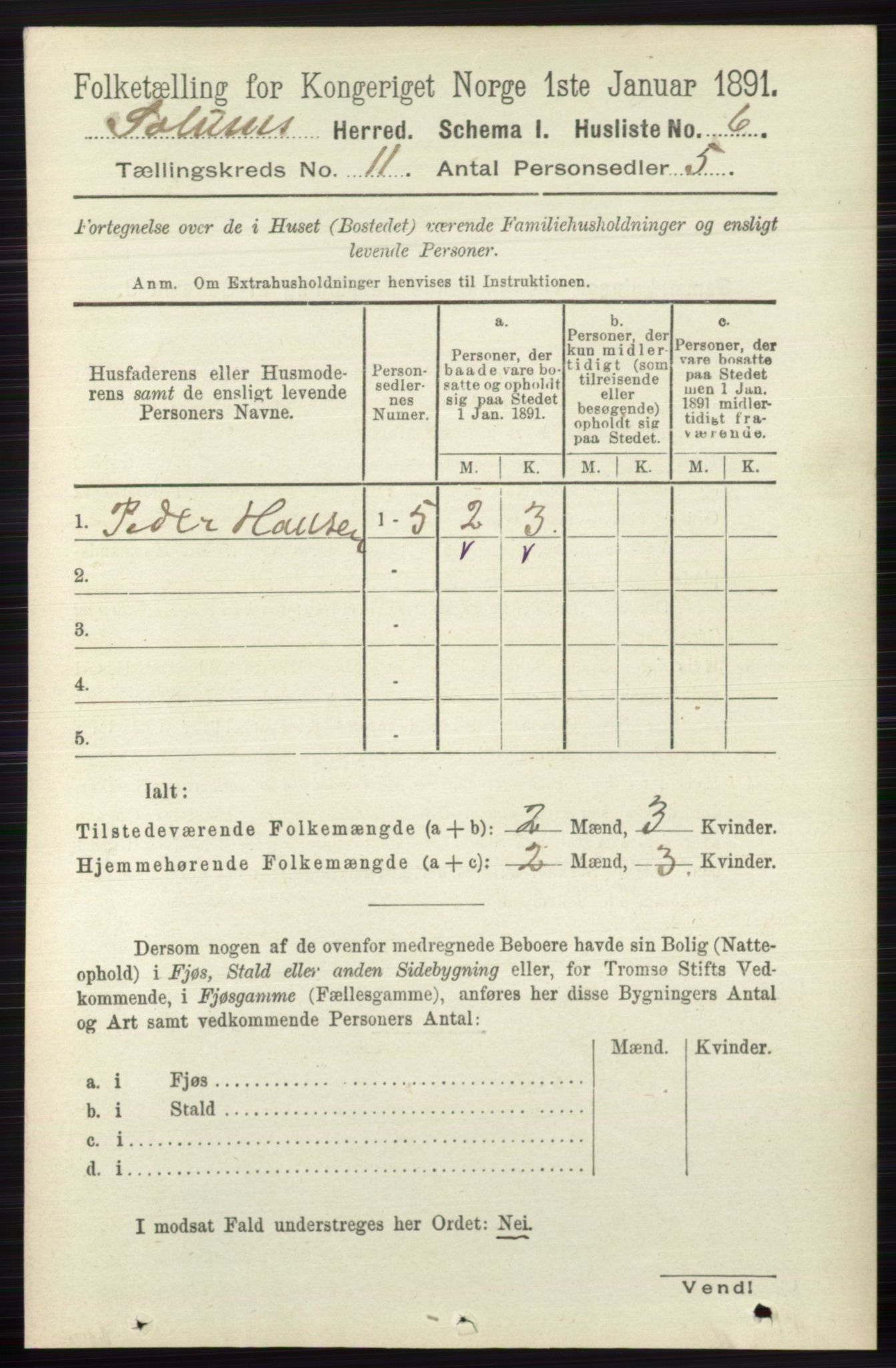 RA, 1891 census for 0818 Solum, 1891, p. 5242