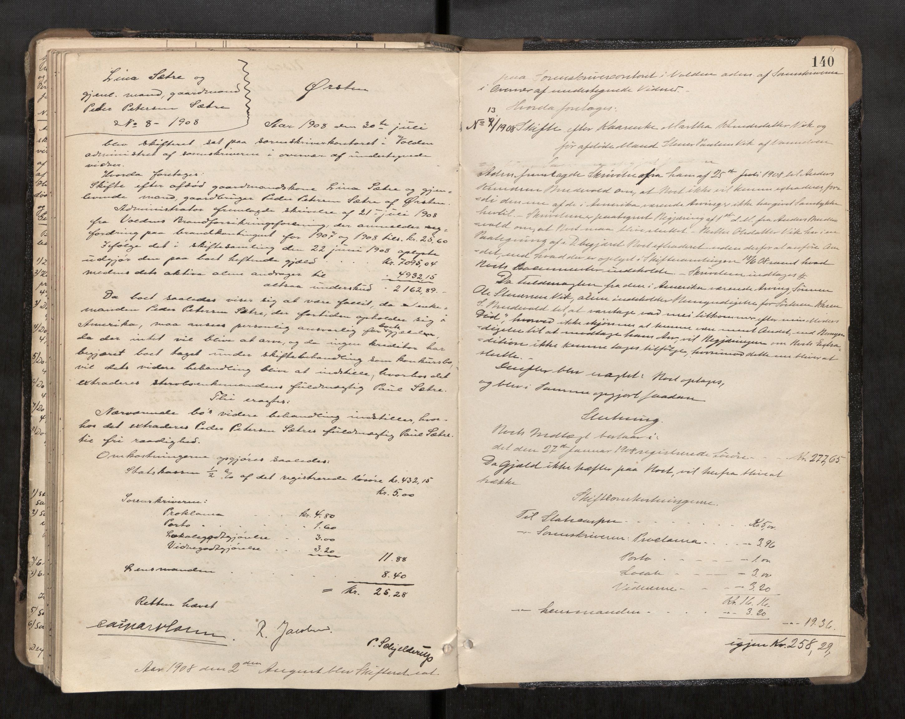 Søre Sunnmøre sorenskriveri, AV/SAT-A-4122/1/3/3A/L0020: Skifte- / Skifteutloddings- / Skifteslutningsprotokollar, 1902-1908, p. 140