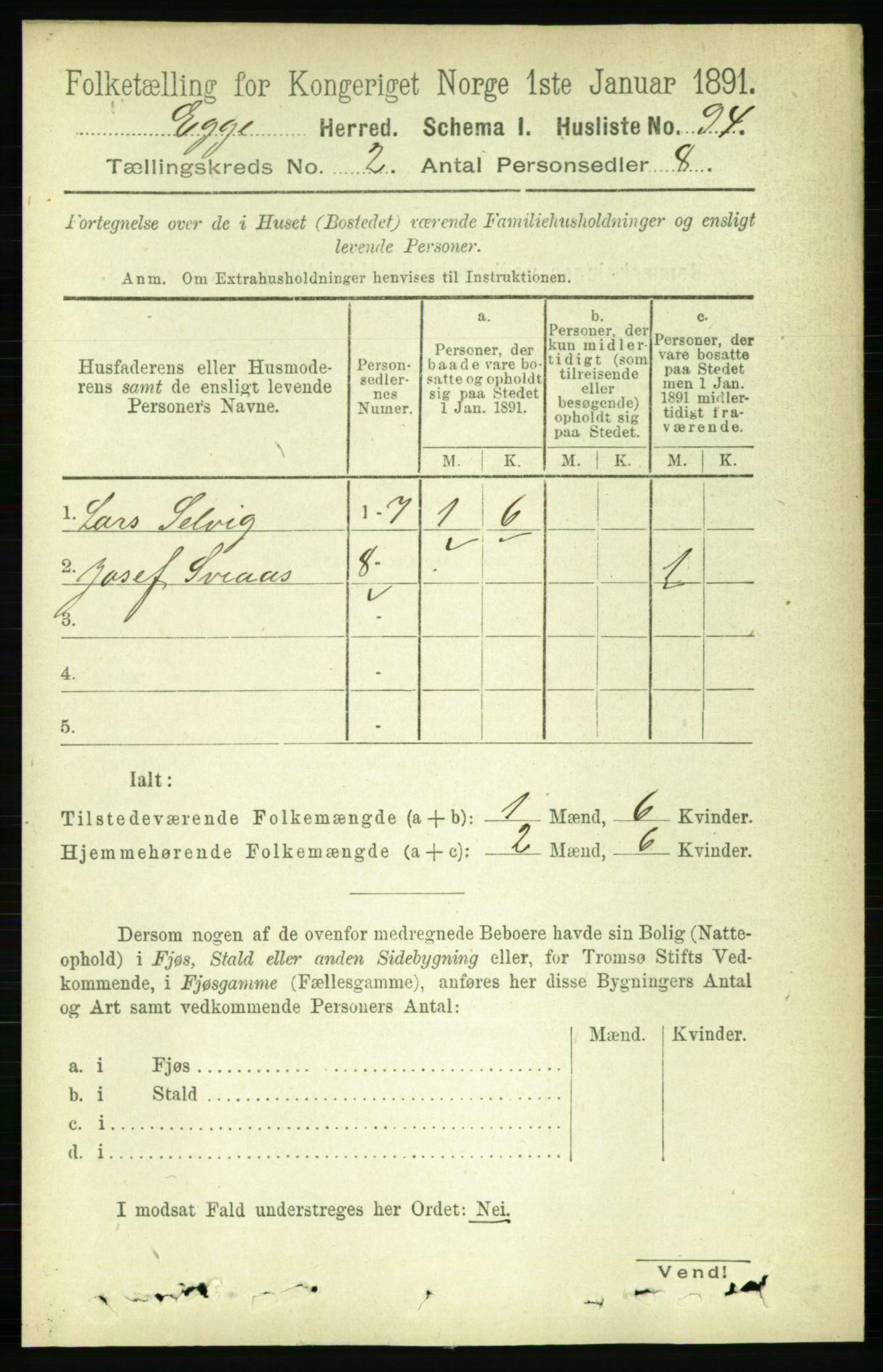 RA, 1891 census for 1733 Egge, 1891, p. 499