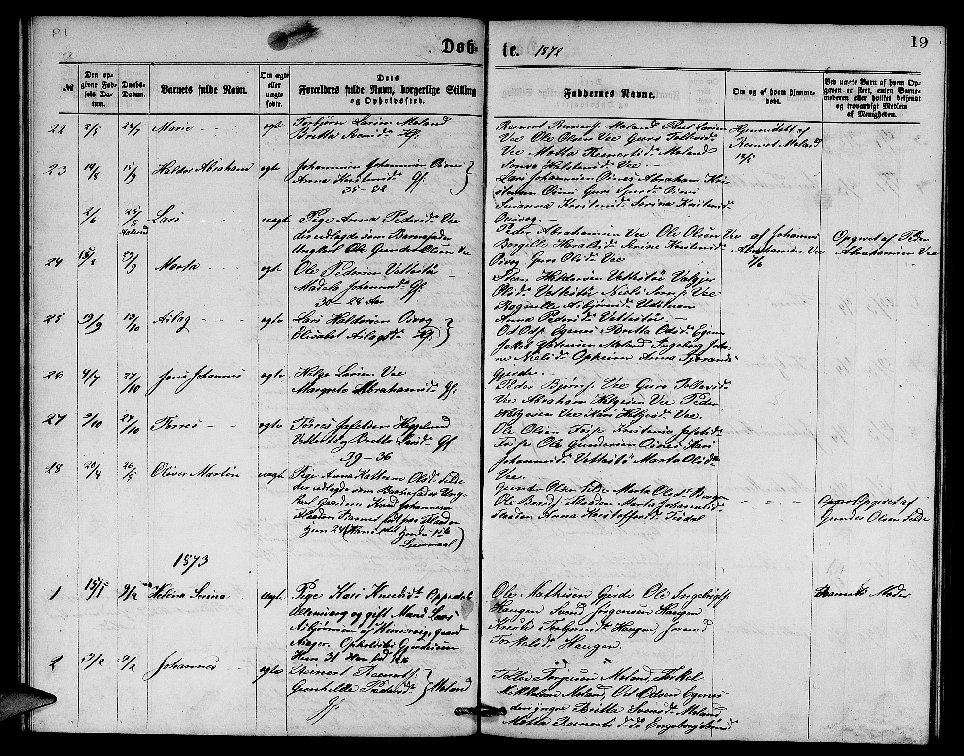 Etne sokneprestembete, SAB/A-75001/H/Hab: Parish register (copy) no. B 3, 1867-1878, p. 19