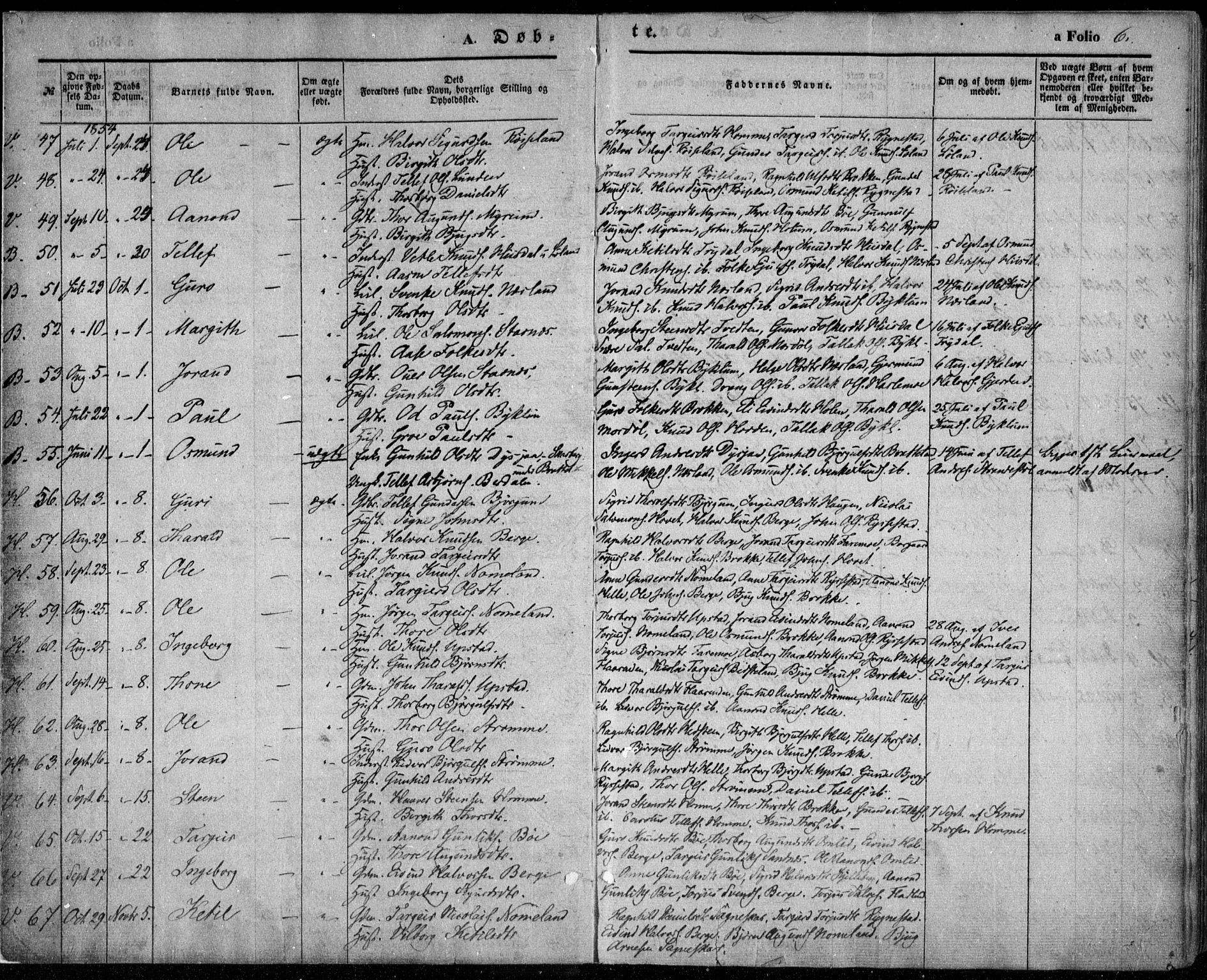 Valle sokneprestkontor, AV/SAK-1111-0044/F/Fa/Fac/L0007: Parish register (official) no. A 7, 1854-1868, p. 6
