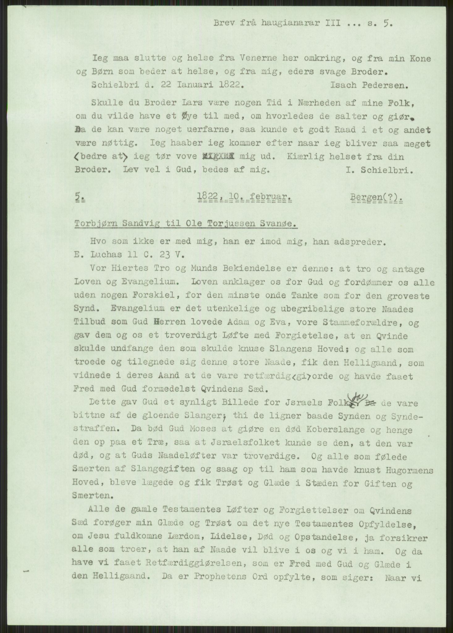 Samlinger til kildeutgivelse, Haugianerbrev, AV/RA-EA-6834/F/L0003: Haugianerbrev III: 1822-1826, 1822-1826, p. 5