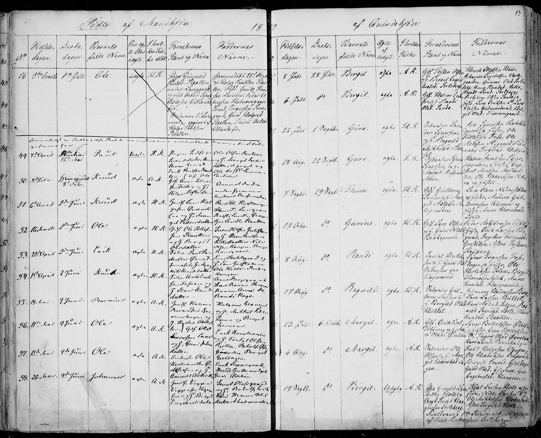 Ål kirkebøker, AV/SAKO-A-249/F/Fa/L0006: Parish register (official) no. I 6, 1849-1864, p. 13