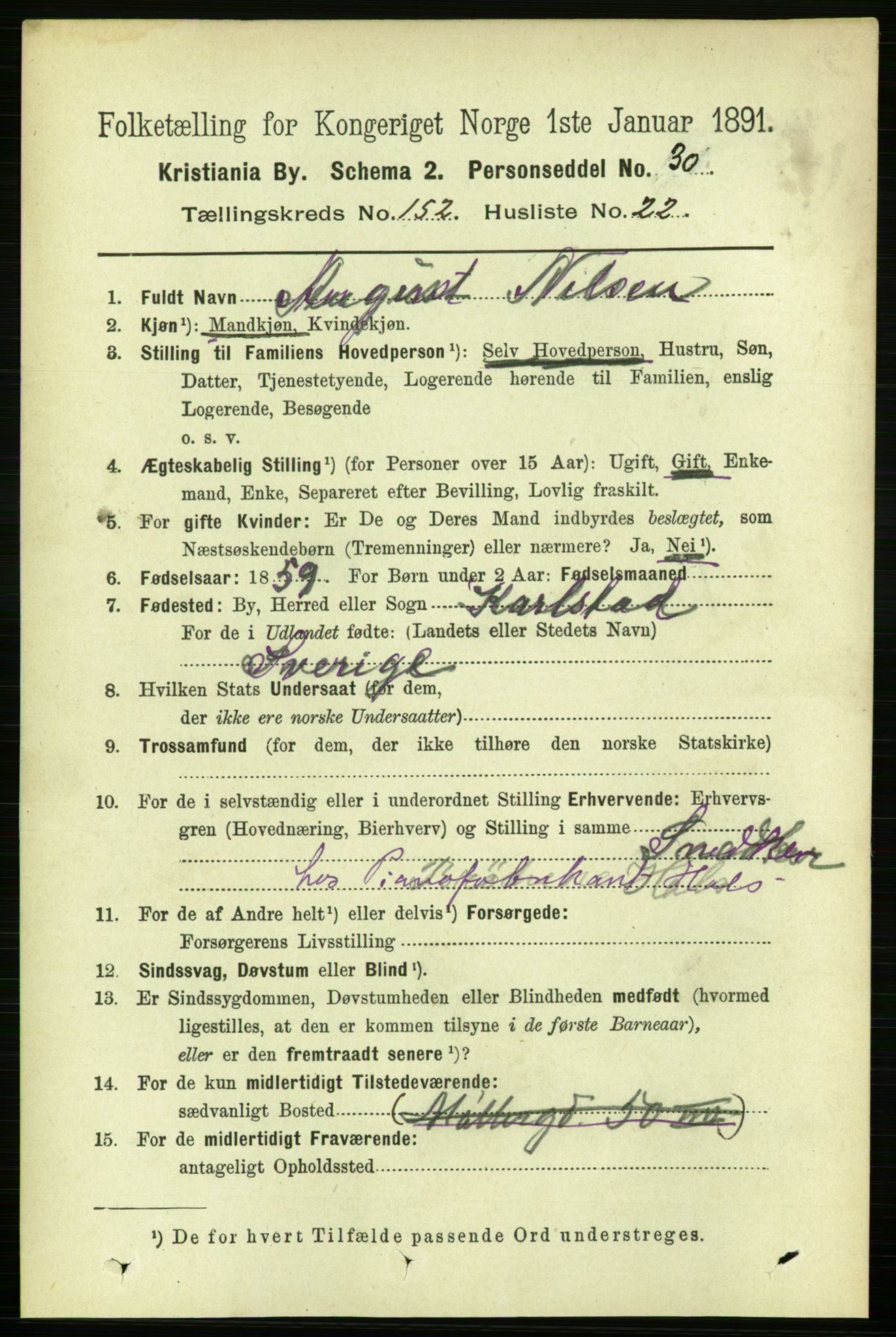 RA, 1891 census for 0301 Kristiania, 1891, p. 85872