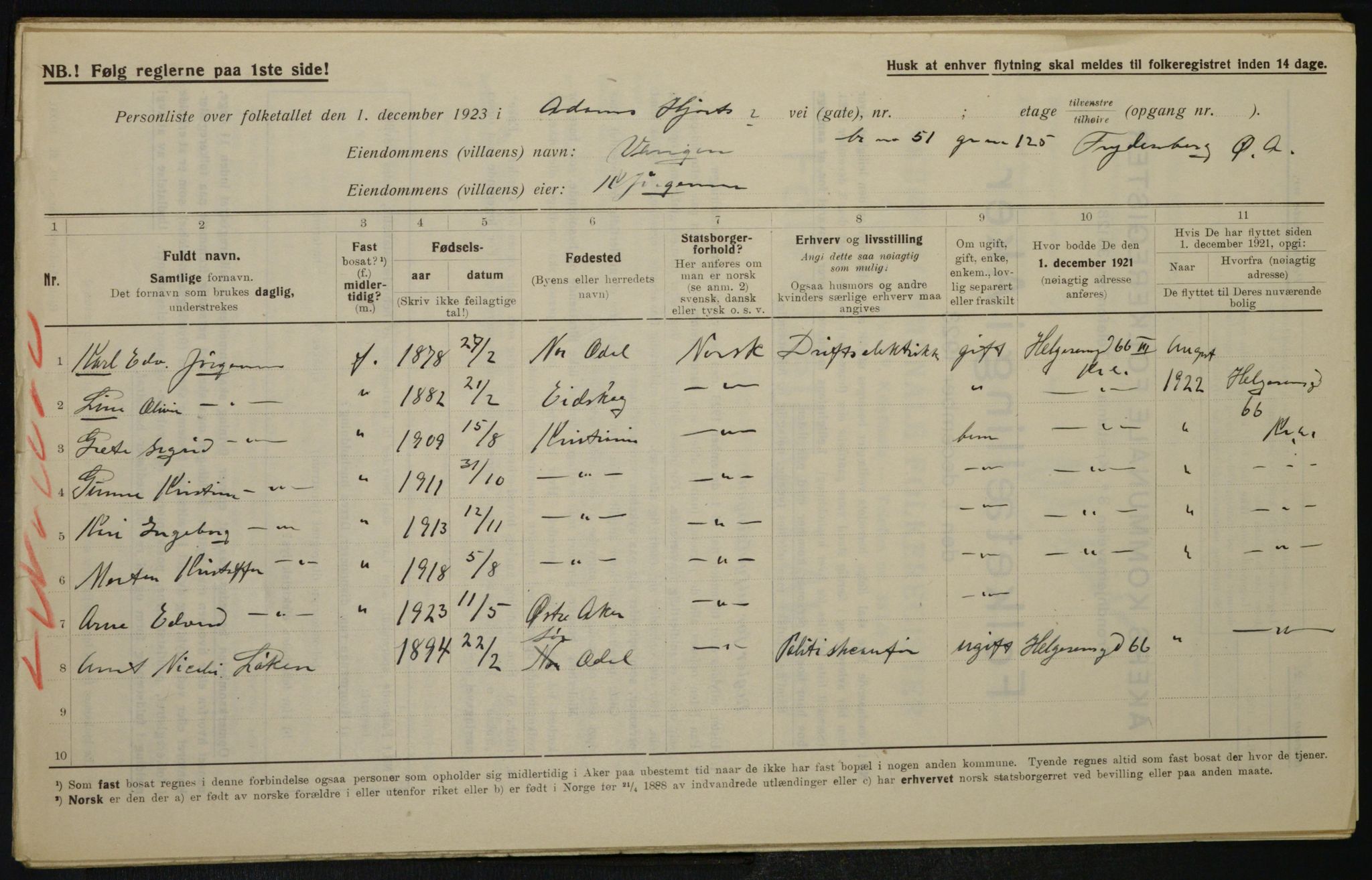 , Municipal Census 1923 for Aker, 1923, p. 22483