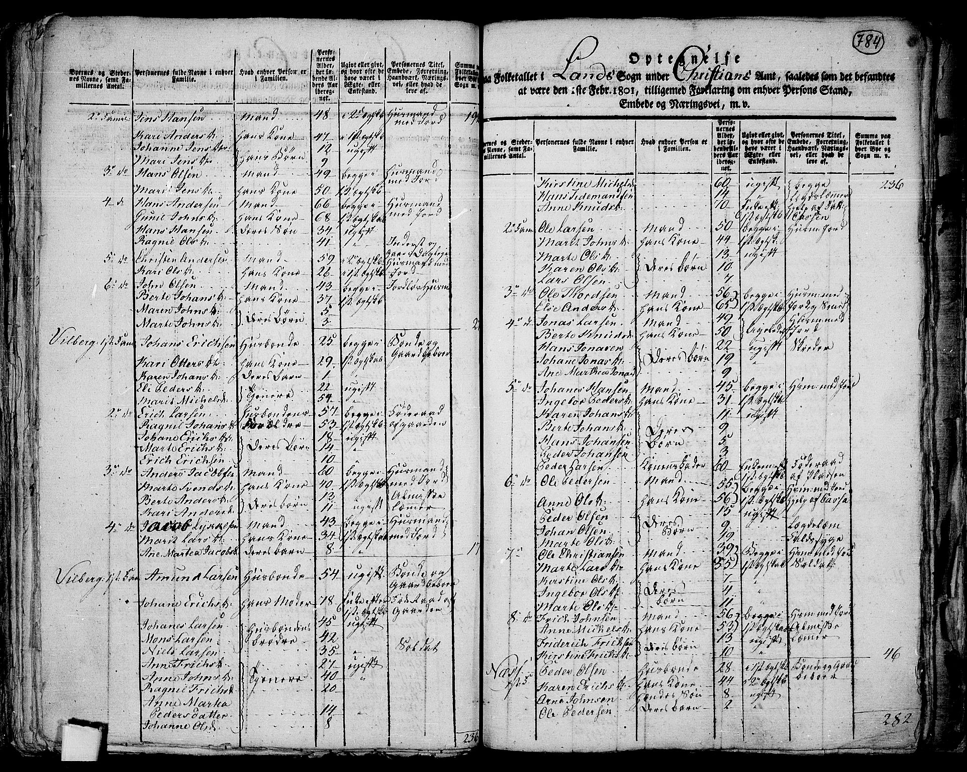 RA, 1801 census for 0536P Land, 1801, p. 783b-784a