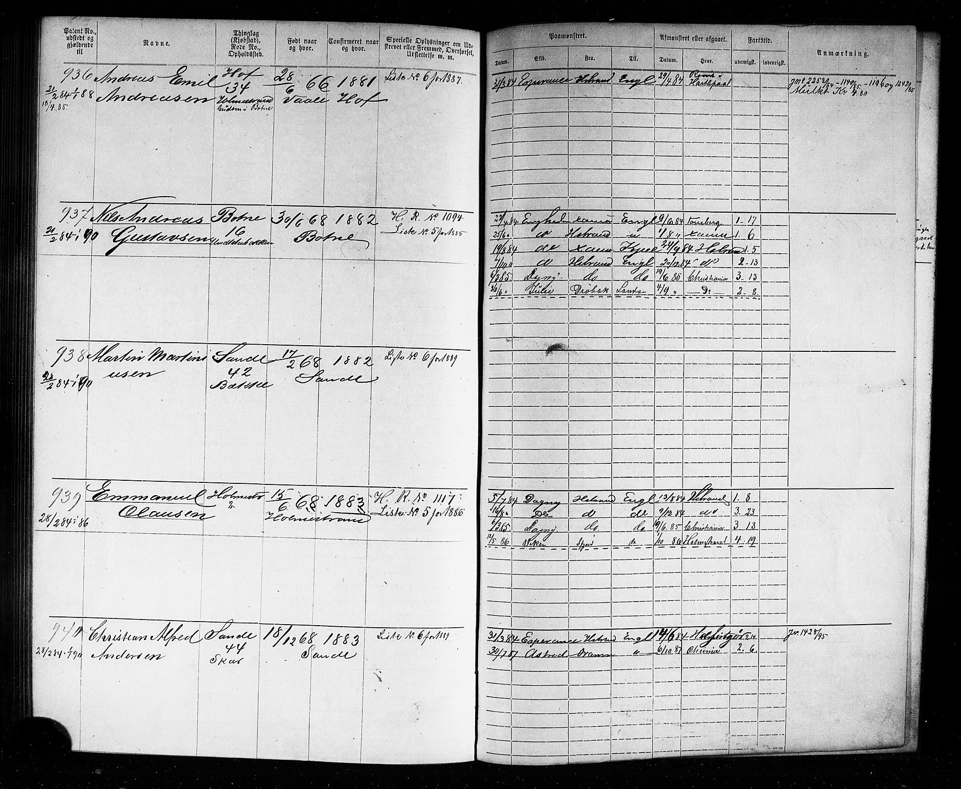 Holmestrand innrulleringskontor, SAKO/A-1151/F/Fb/L0001: Annotasjonsrulle, 1868-1886, p. 192