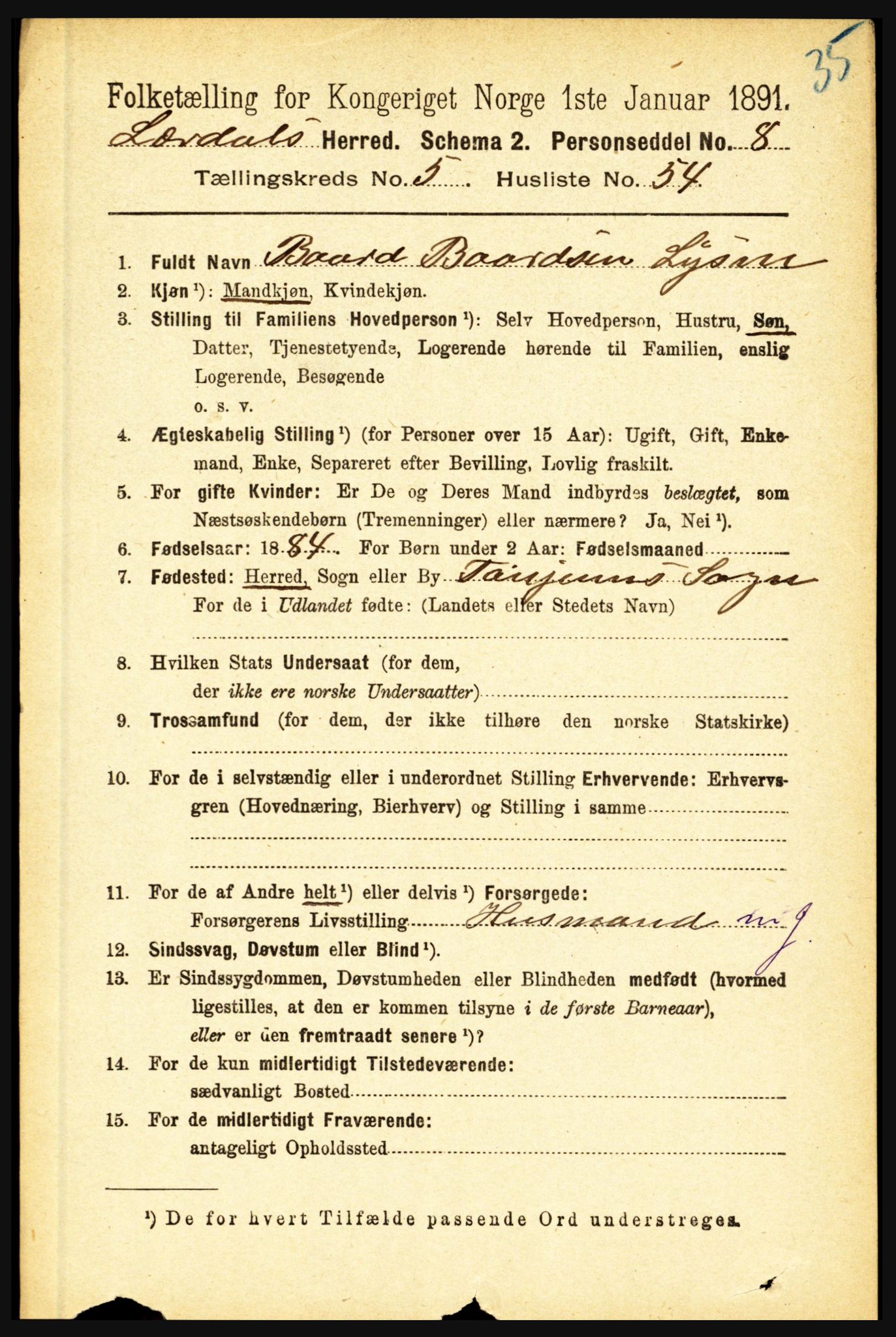 RA, 1891 census for 1422 Lærdal, 1891, p. 403