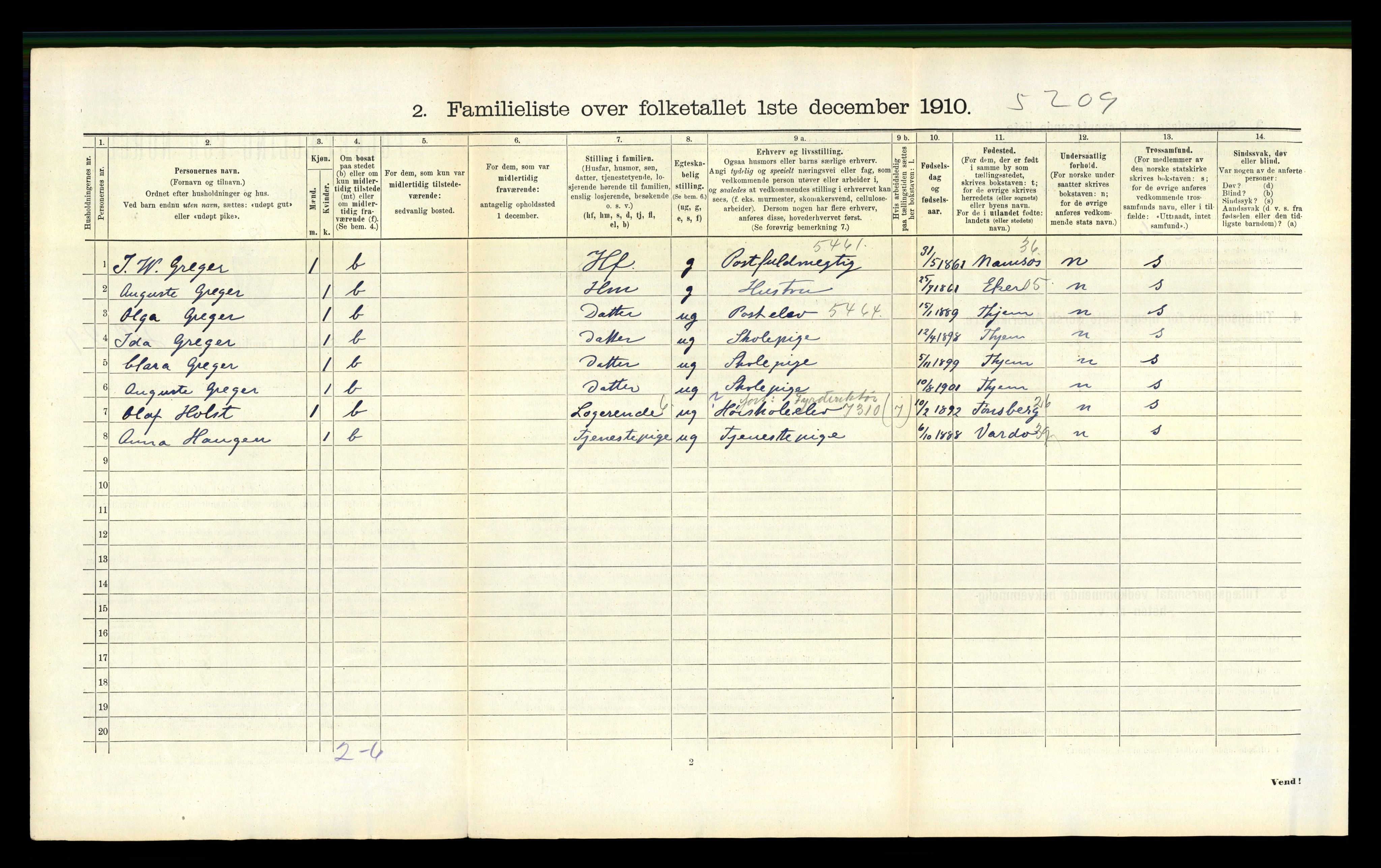 RA, 1910 census for Trondheim, 1910, p. 16836