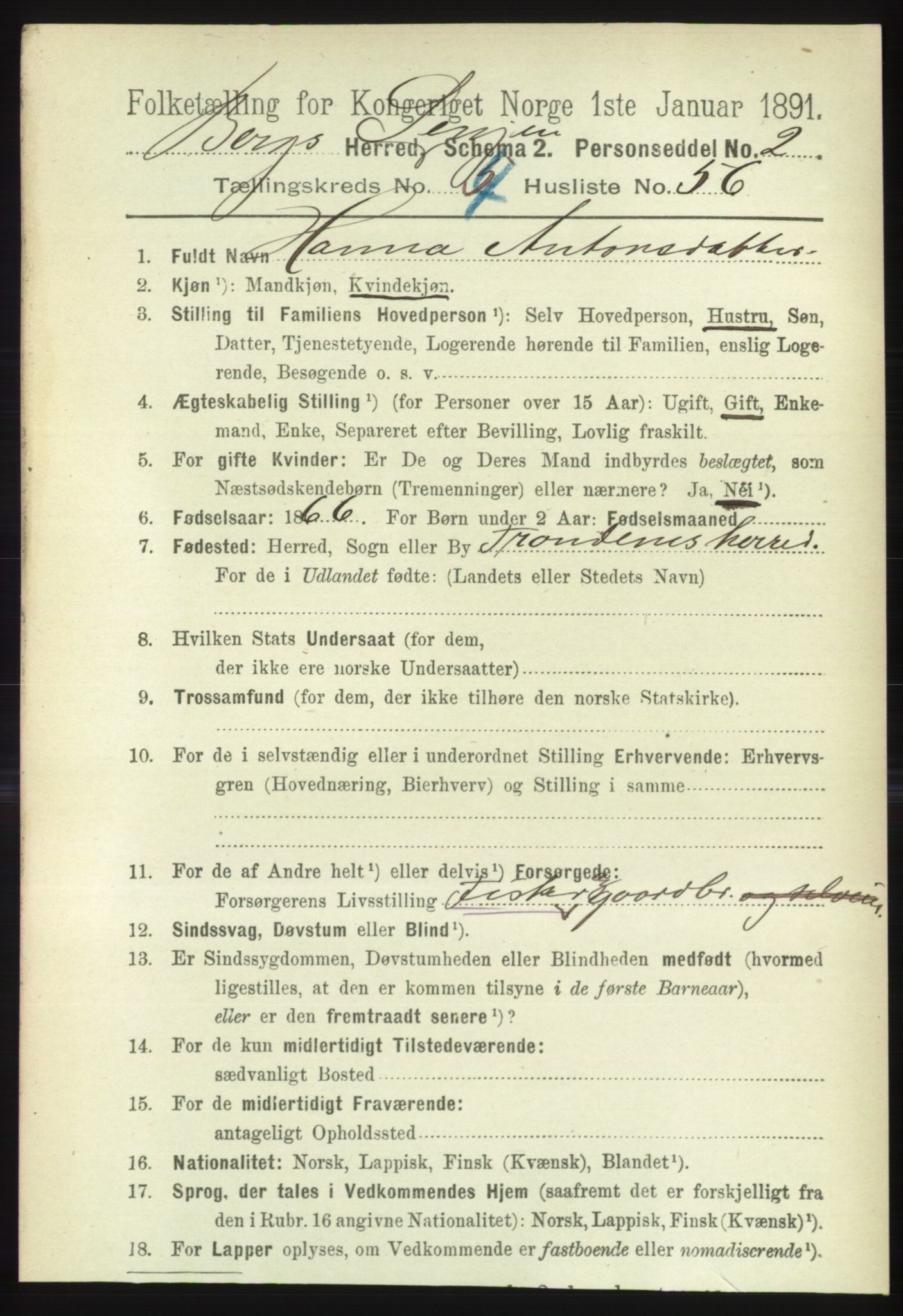 RA, 1891 census for 1929 Berg, 1891, p. 2040