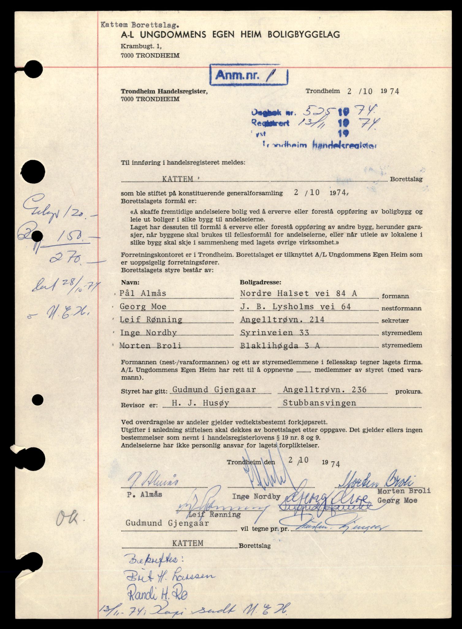 Trondheim byfogd, AV/SAT-A-0003/2/J/Jd/Jdd/L0069: Borettslag, K-Rin, 1944-1990, p. 3