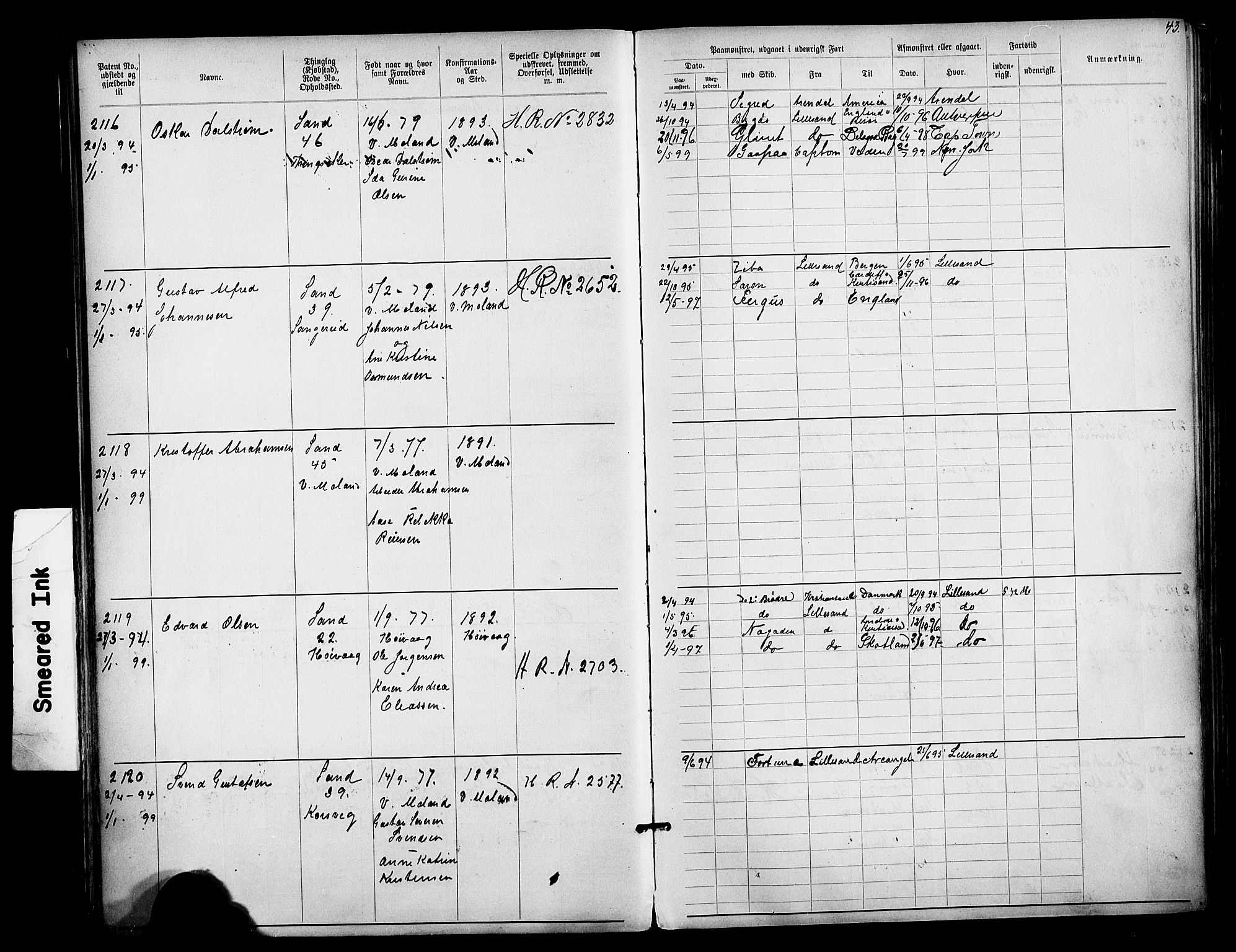 Lillesand mønstringskrets, AV/SAK-2031-0014/F/Fa/L0003: Annotasjonsrulle nr 1911-3489 med register, W-9, 1891-1932, p. 71