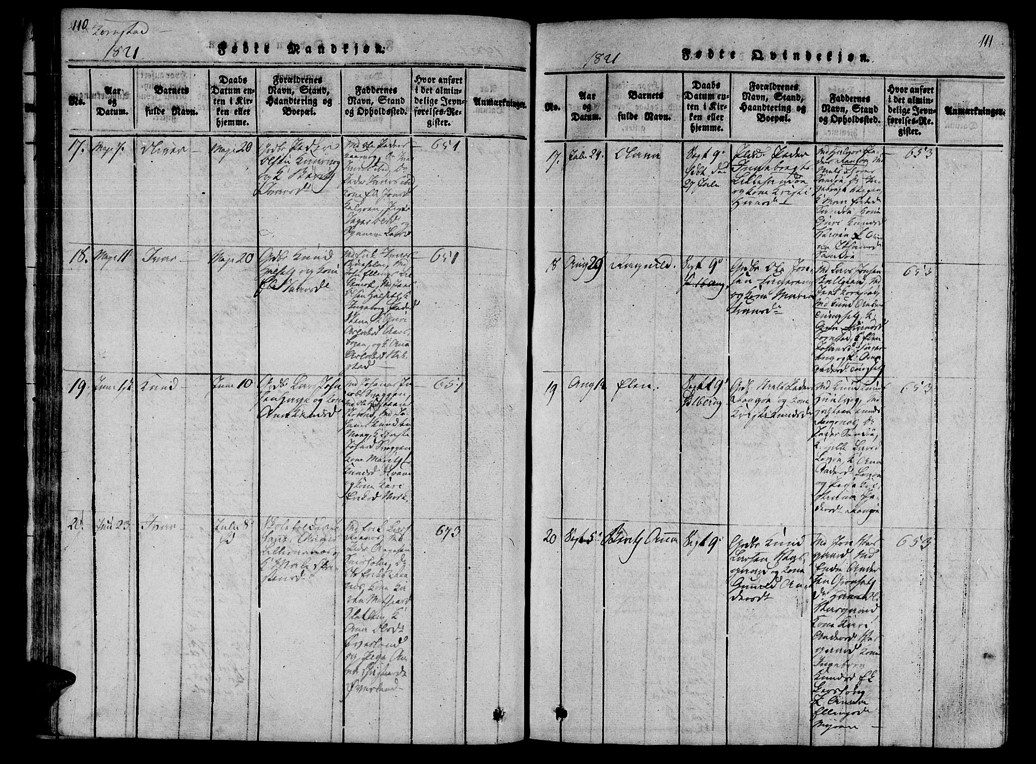 Ministerialprotokoller, klokkerbøker og fødselsregistre - Møre og Romsdal, AV/SAT-A-1454/568/L0800: Parish register (official) no. 568A09 /3, 1820-1830, p. 110-111