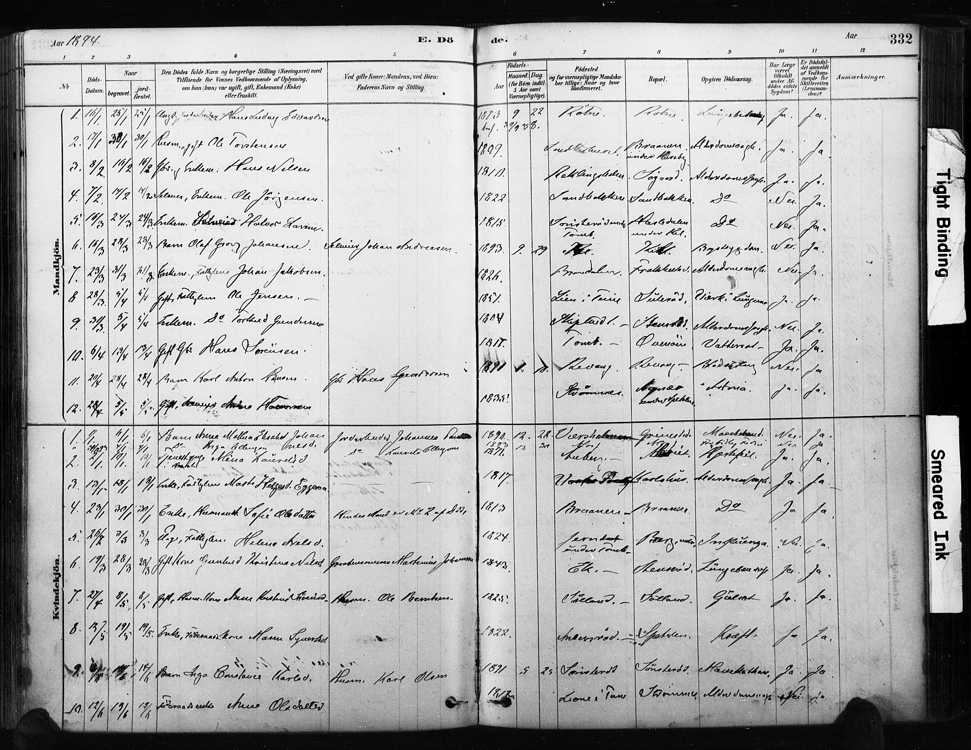 Råde prestekontor kirkebøker, AV/SAO-A-2009/F/Fa/L0007: Parish register (official) no. 7, 1878-1902, p. 332