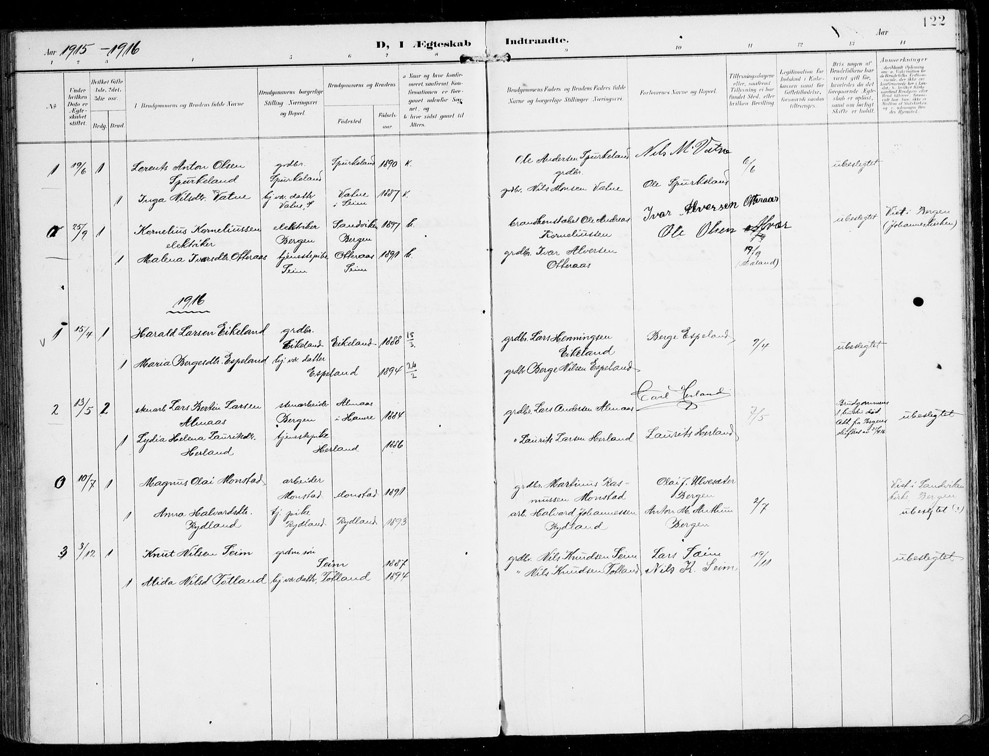 Alversund Sokneprestembete, SAB/A-73901/H/Ha/Haa/Haad/L0004: Parish register (official) no. D 4, 1898-1926, p. 122