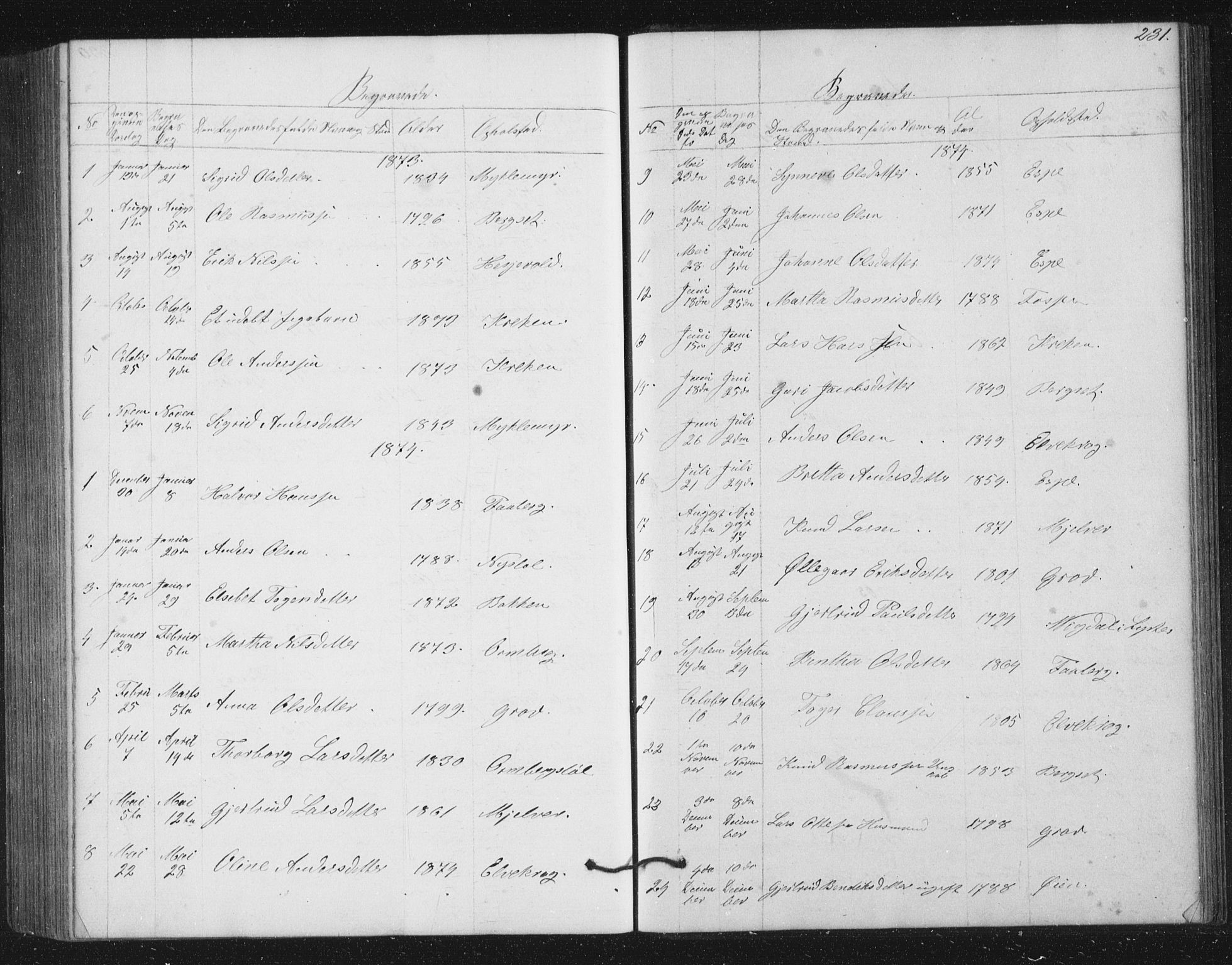 Jostedal sokneprestembete, AV/SAB-A-80601/H/Hab/Haba/L0001: Parish register (copy) no. A 1, 1861-1906, p. 231