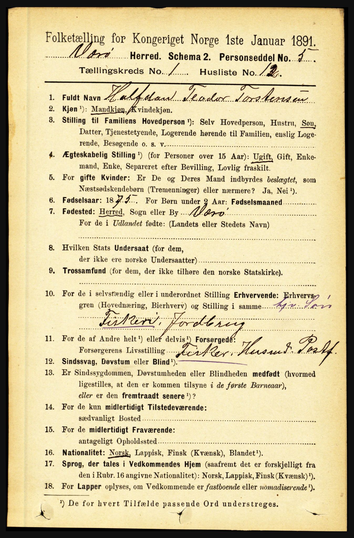 RA, 1891 census for 1857 Værøy, 1891, p. 124